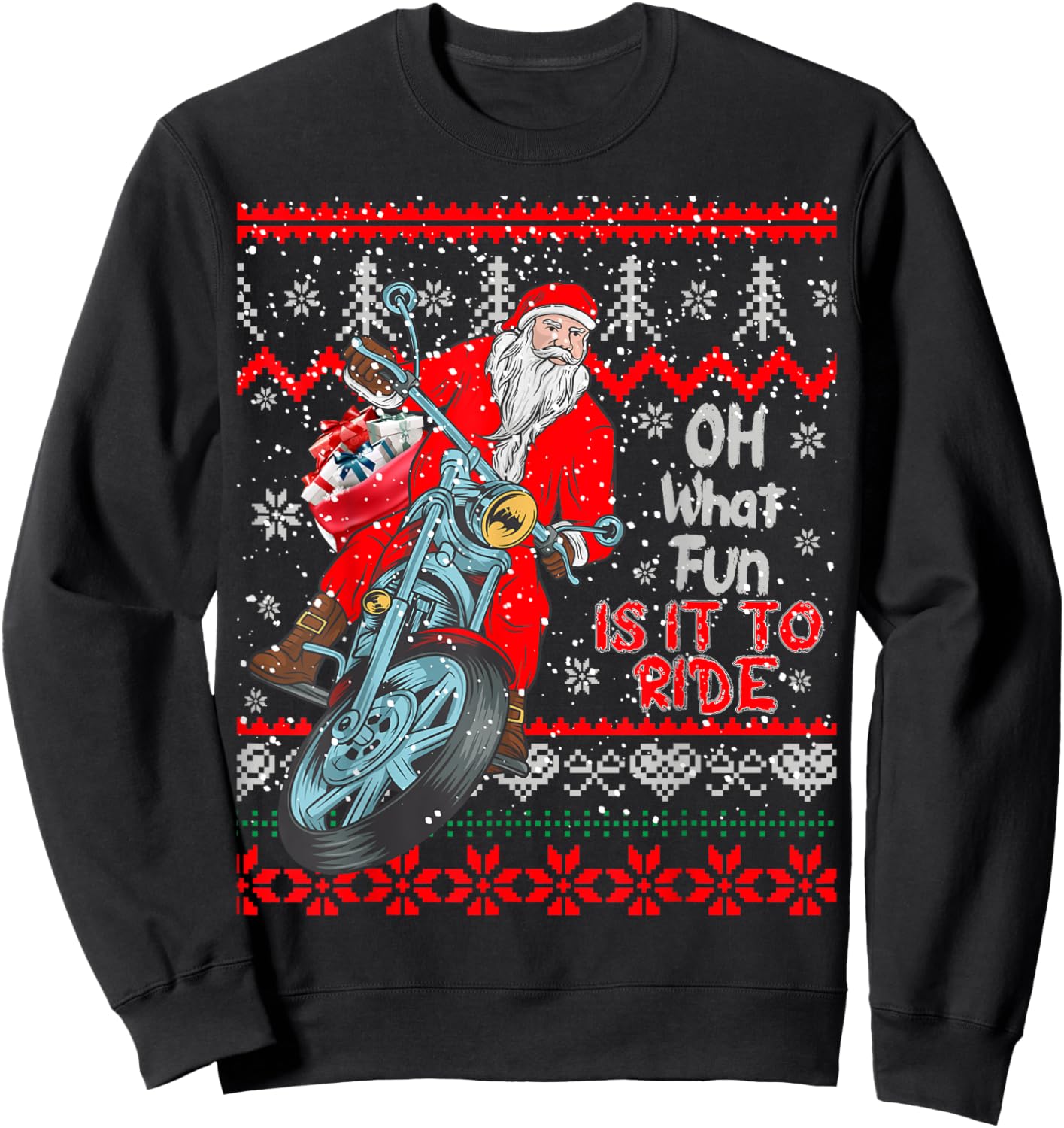 "Biker Santa" Motorcycle Ugly Christmas Sweater Sweatshirt - Sweatshirt | Black