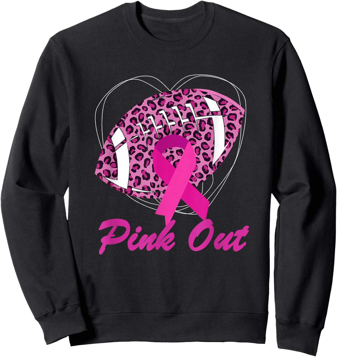 Breast Cancer Ribbon Pink Out Football Pink Ribbon Leopard Sweatshirt - Sweatshirt | Black
