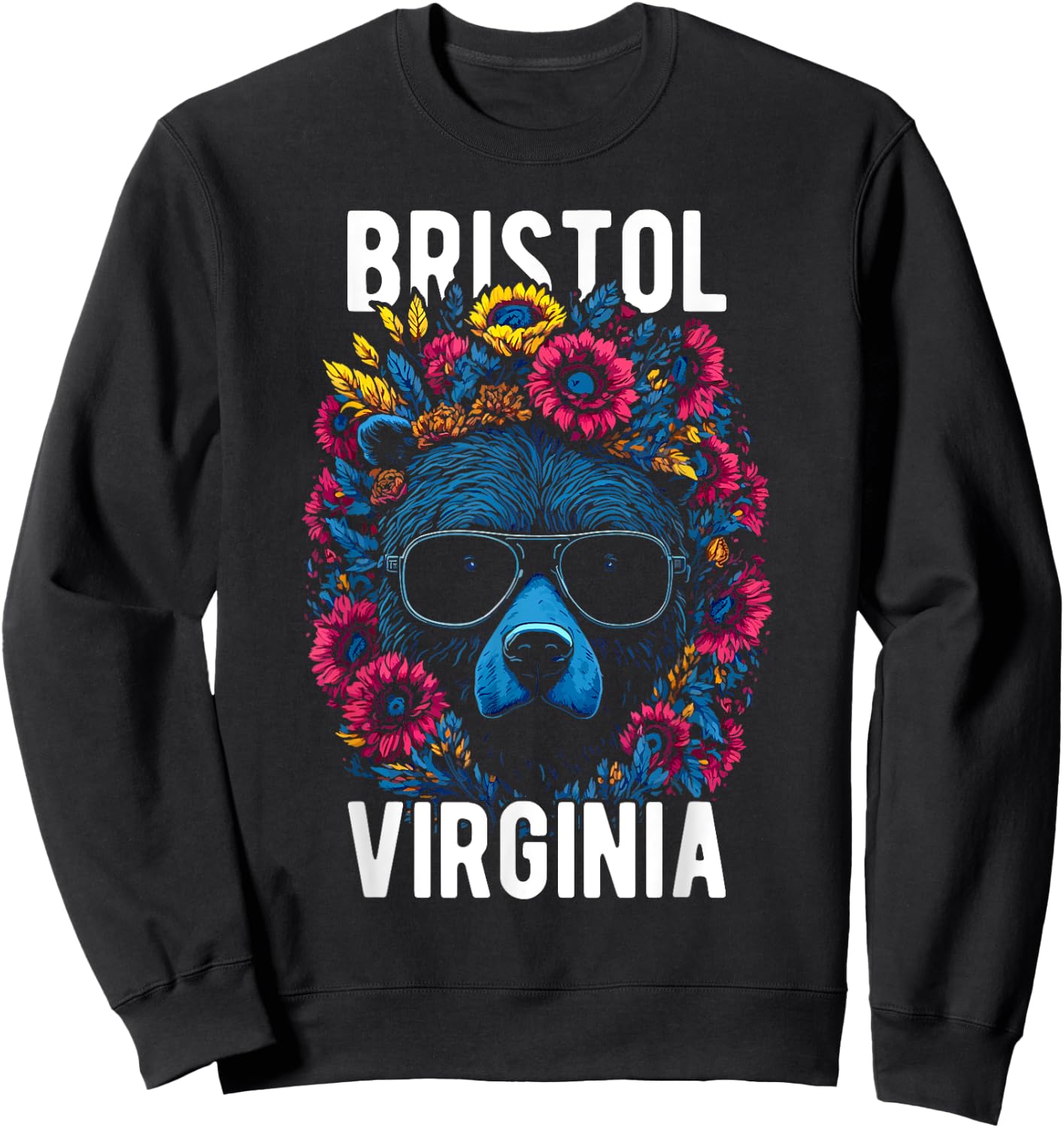 Bristol Virginia USA Bear with Flowers Design Sweatshirt - Sweatshirt | Black