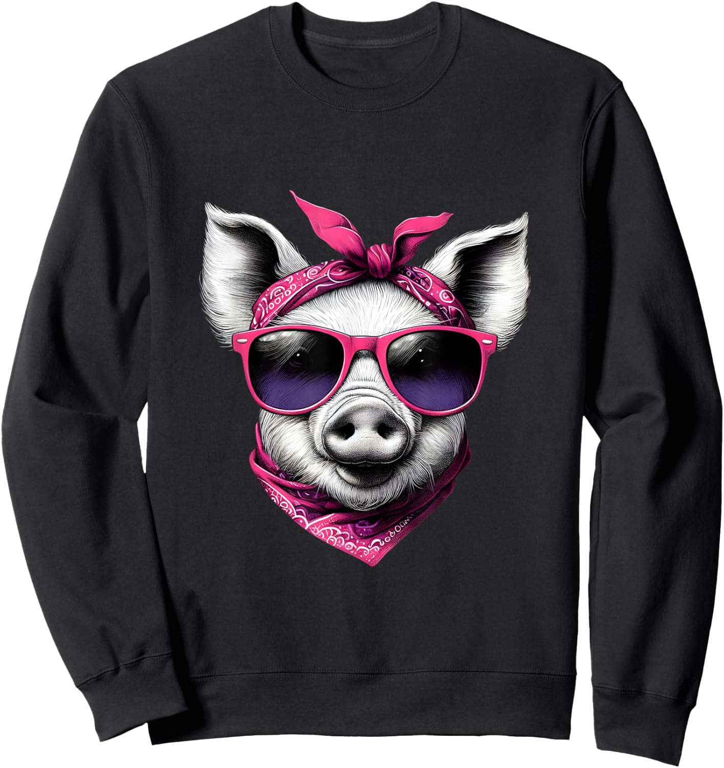 Pig Wearing A Pink Bandana Headband And Sunglasses Sweatshirt - Sweatshirt | Black