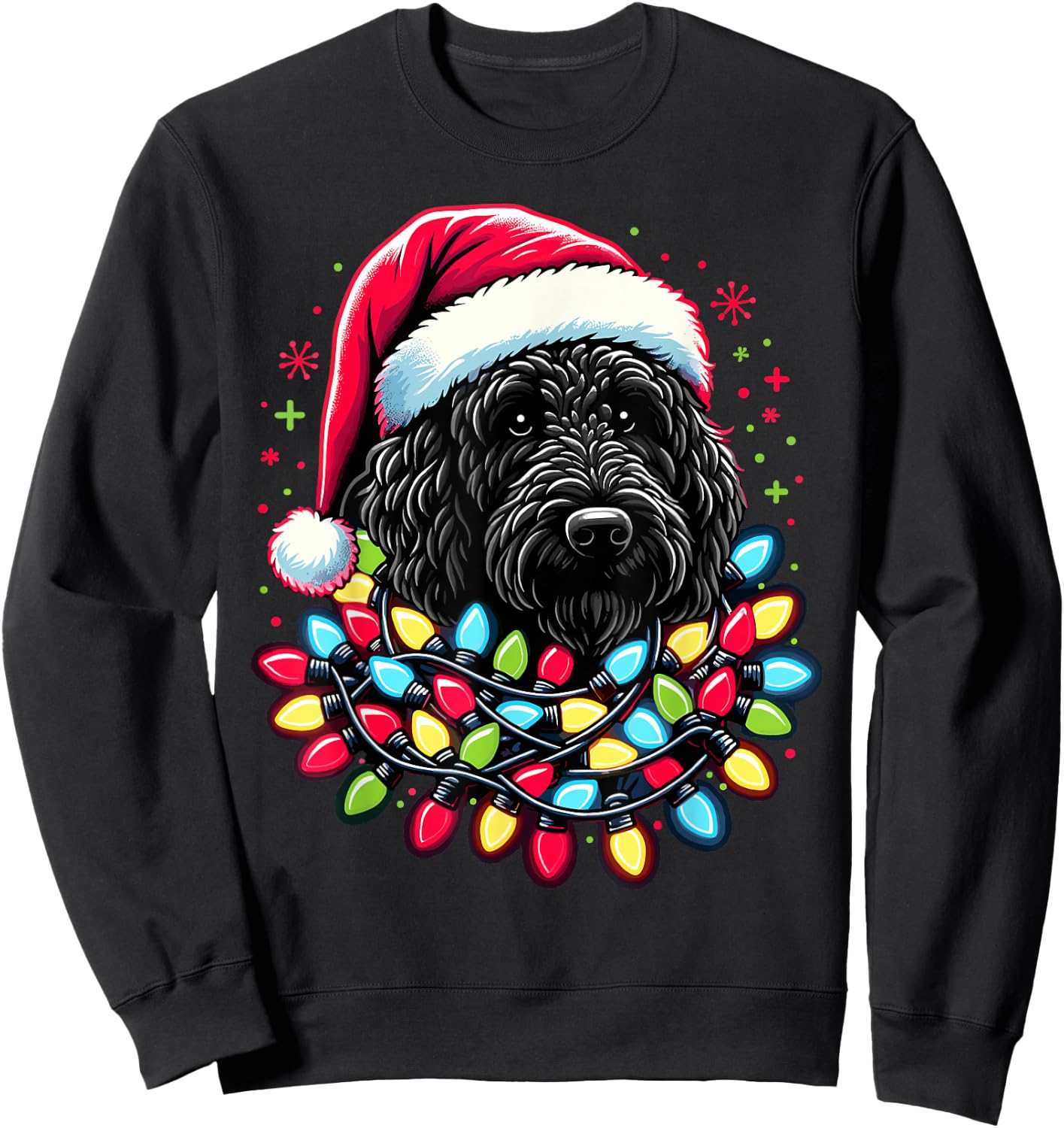 Black Labradoodle Christmas Tree Xmas Lights Doodle Dog Sweatshirt - Sweatshirt | Black