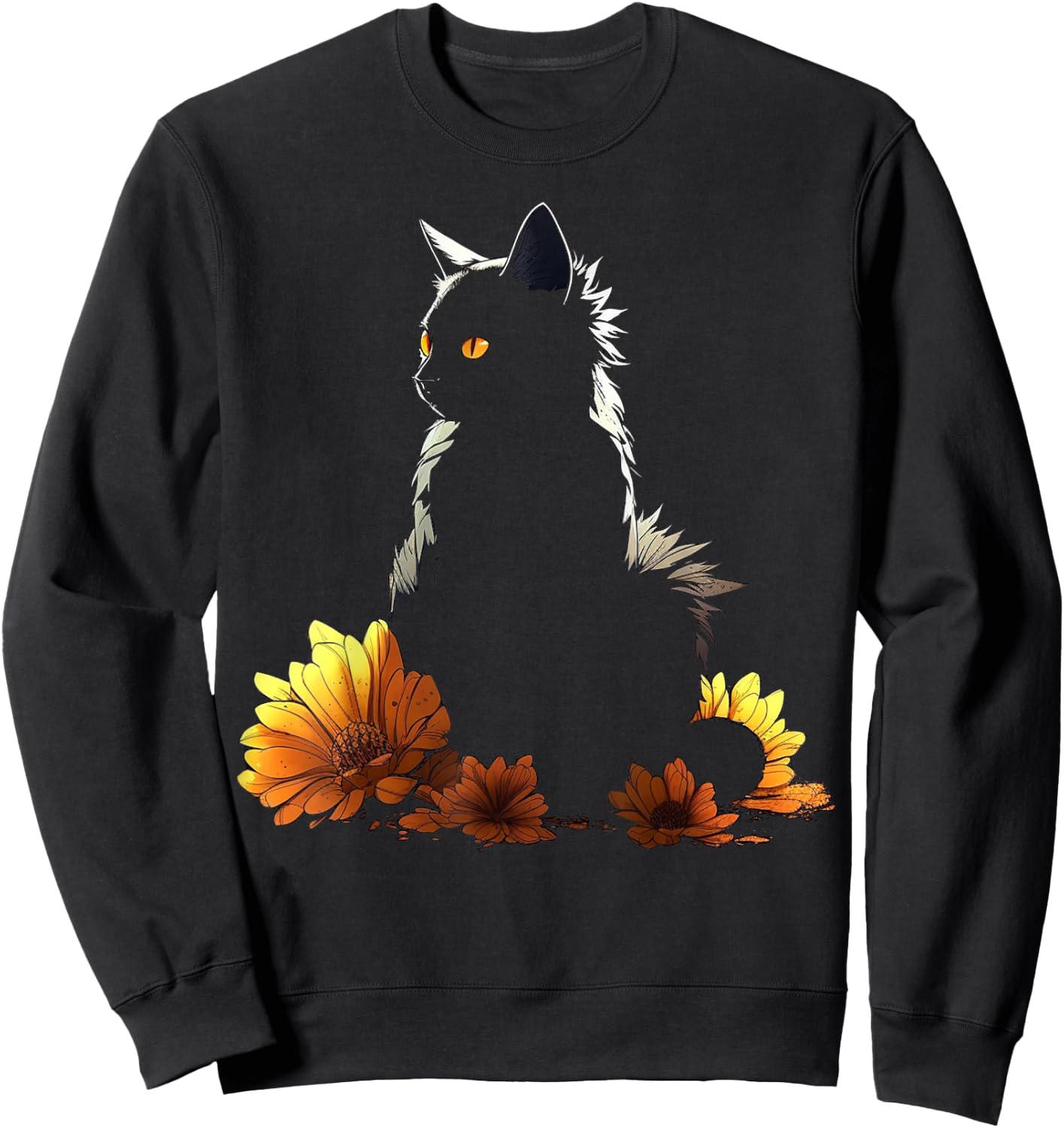 Cat Flowers Artwork - Cat Motif Animal Sweatshirt - Sweatshirt | Black