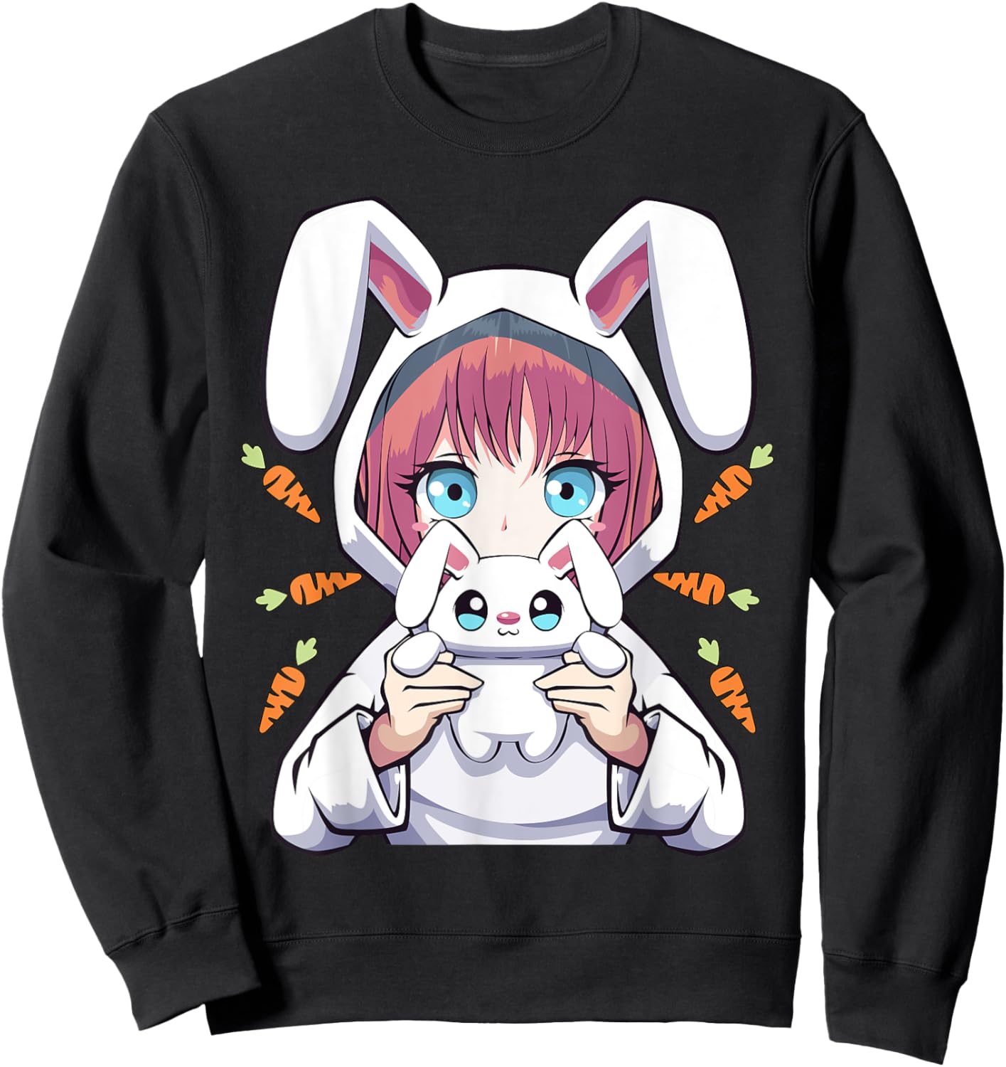 Anime Girl for Bunny Lovers and Kawaii Rabbit Teens Girls Sweatshirt - Sweatshirt | Black