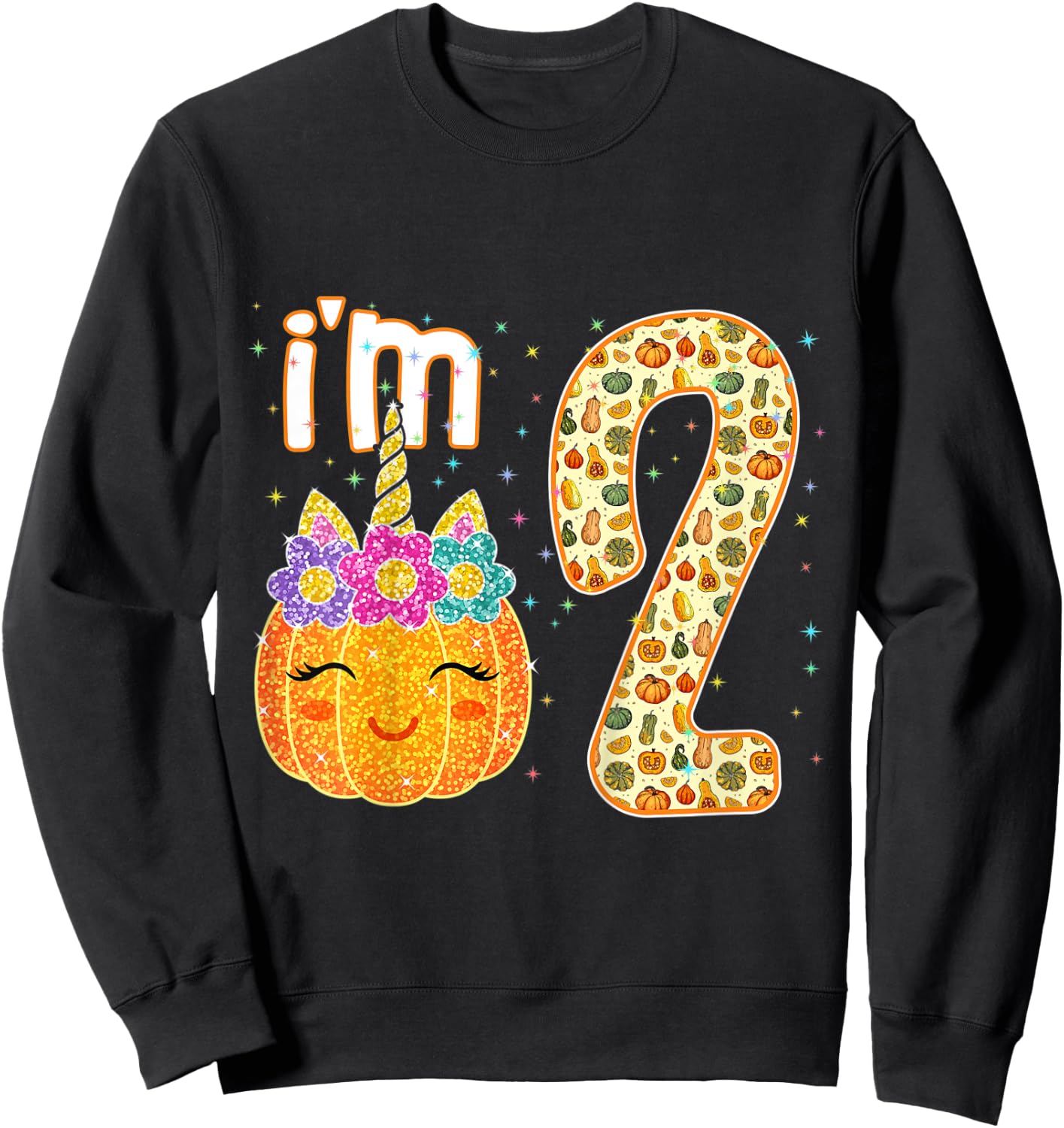 Kids Kids Im 2 Years Old Unicorn Pumpkin Halloween 2nd Birthday Sweatshirt - Sweatshirt | Black