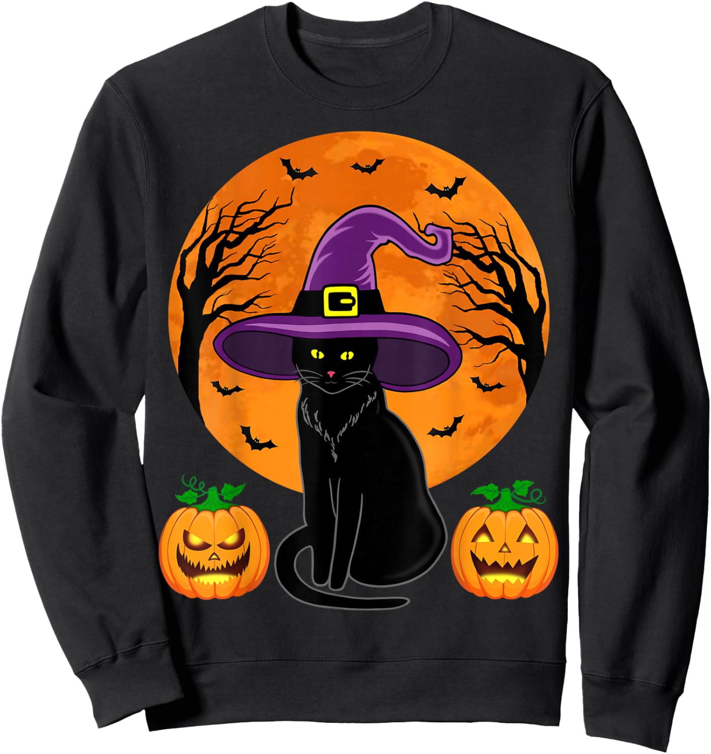 Retro Black Cat Halloween Pumpkin Costume Women Kids Girls Sweatshirt - Sweatshirt | Black