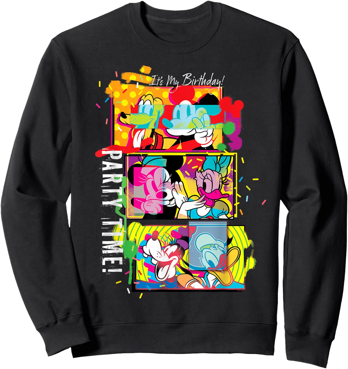 Disney Mickey & Pals Color Blast It’s My Birthday Party Time Sweatshirt - Sweatshirt | Black