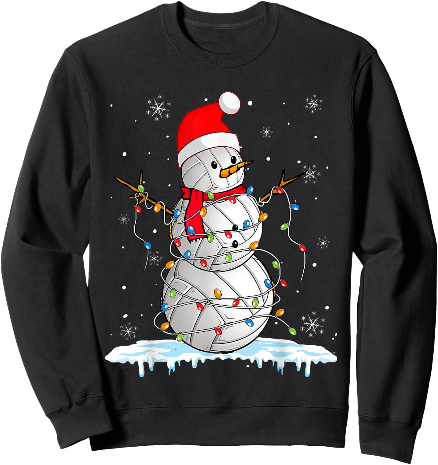Snowmies Santa Lights Christmas Snowman Volleyball Pajamas Sweatshirt - Sweatshirt | Black