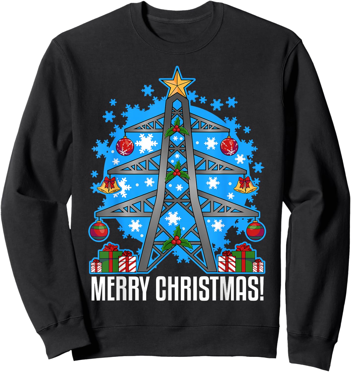 Electrician Gifts Men Women Ugly Christmas Electrician Sweatshirt - Sweatshirt | Black