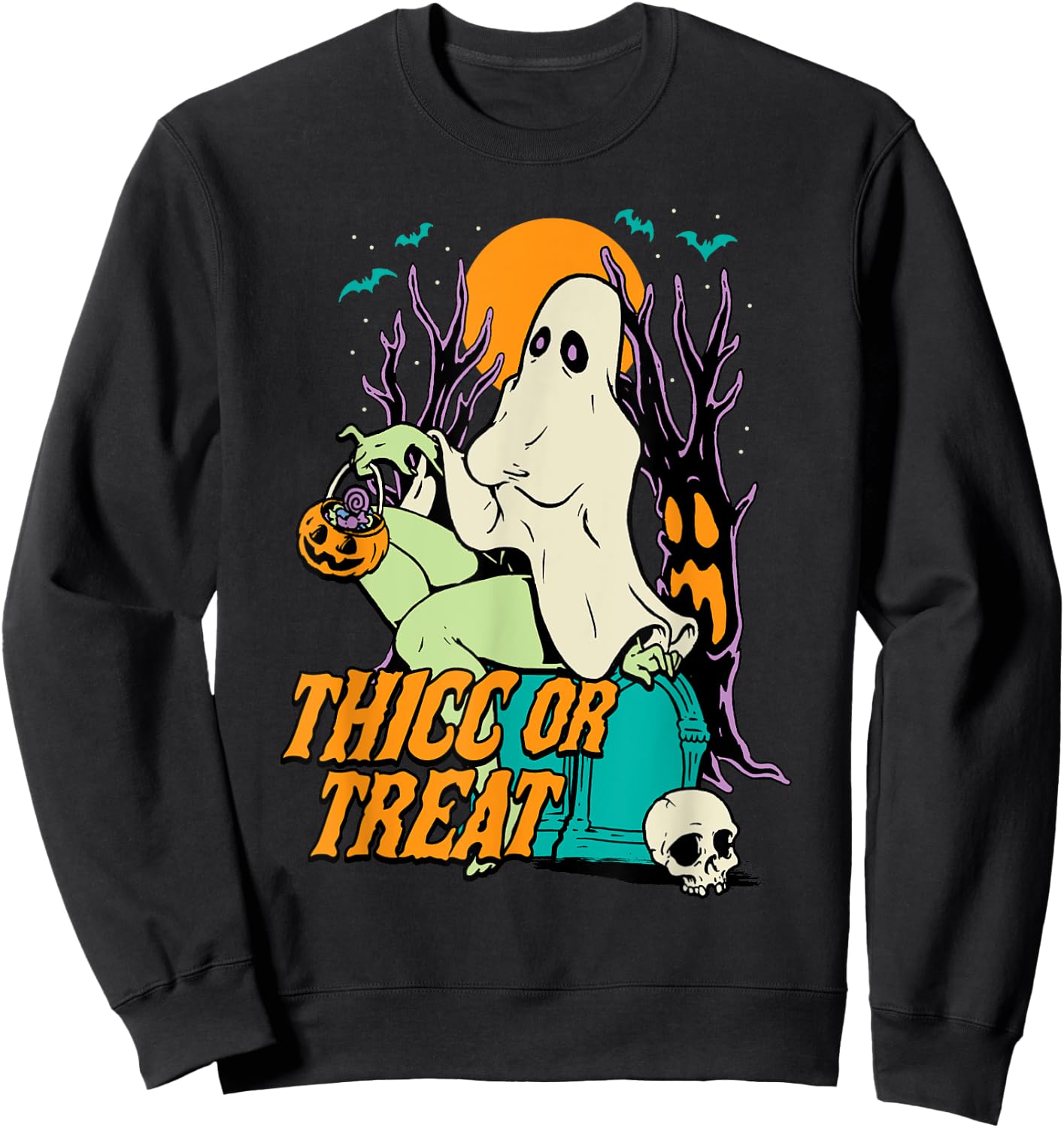 Thicc or Treat Halloween Lady Ghost Sexy Pinup BBW Sweatshirt - Sweatshirt | Black