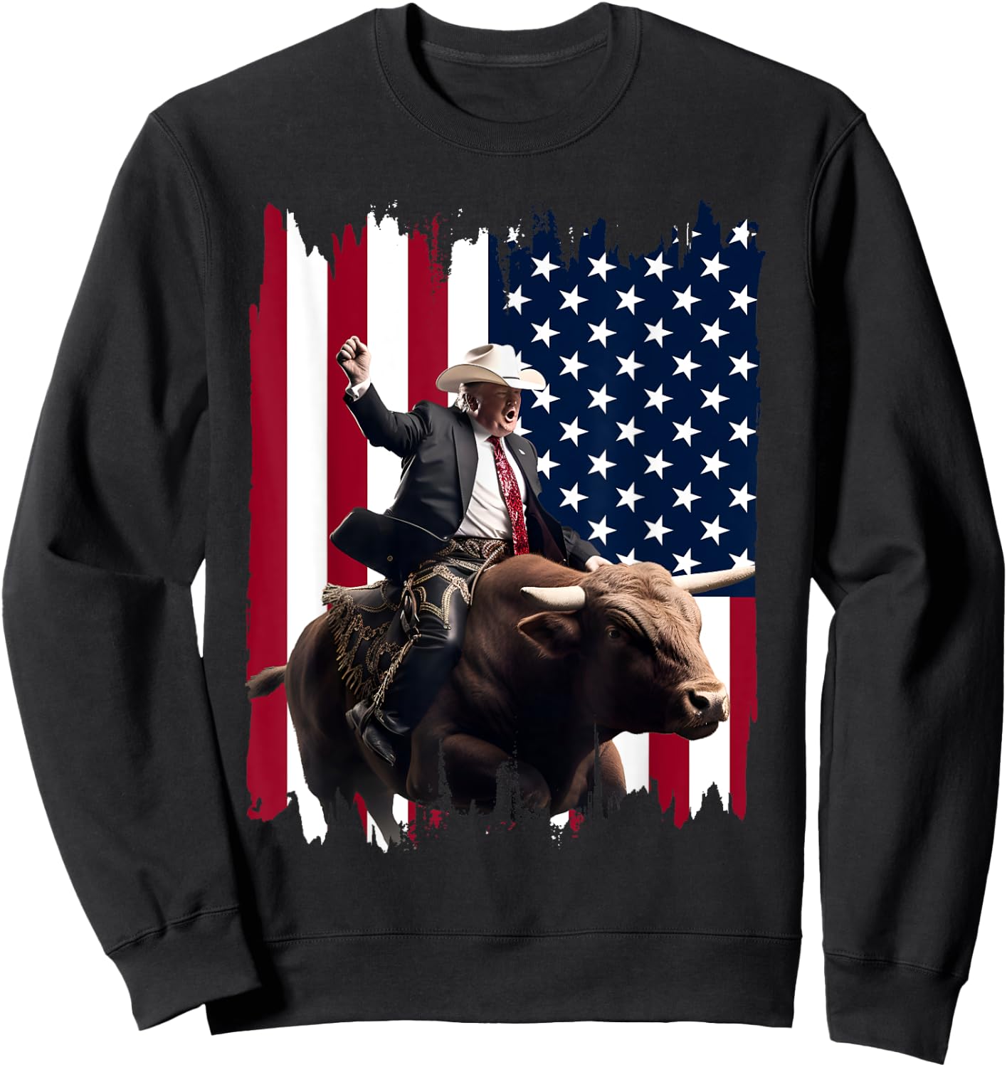 Trump Rodeo Bull Rider Patriotic American Flag 4Th Of July Sweatshirt - Sweatshirt | Black