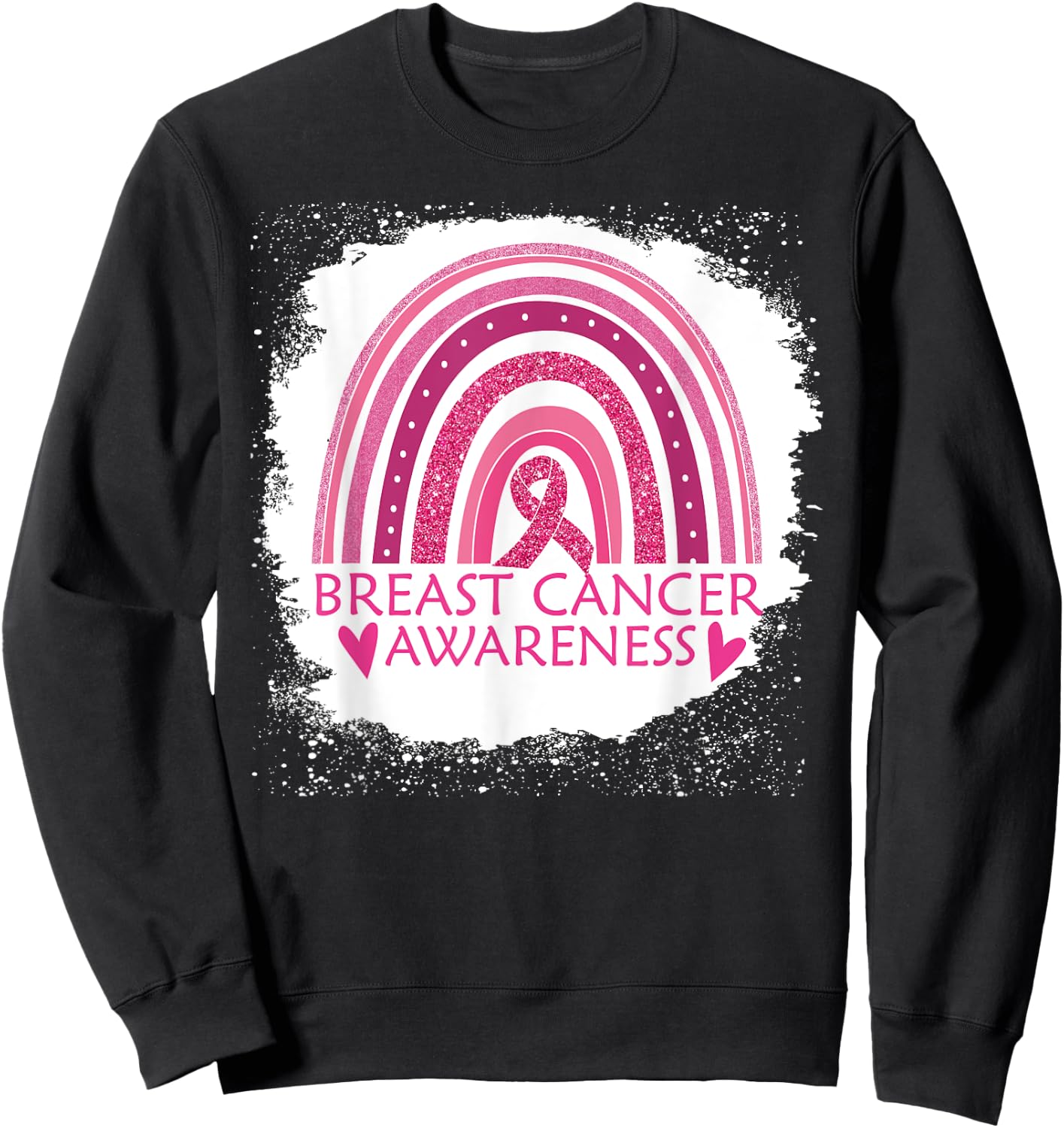 Breast Cancer Awareness Bleached Rainbow Pink Ribbon Women Sweatshirt - Sweatshirt | Black