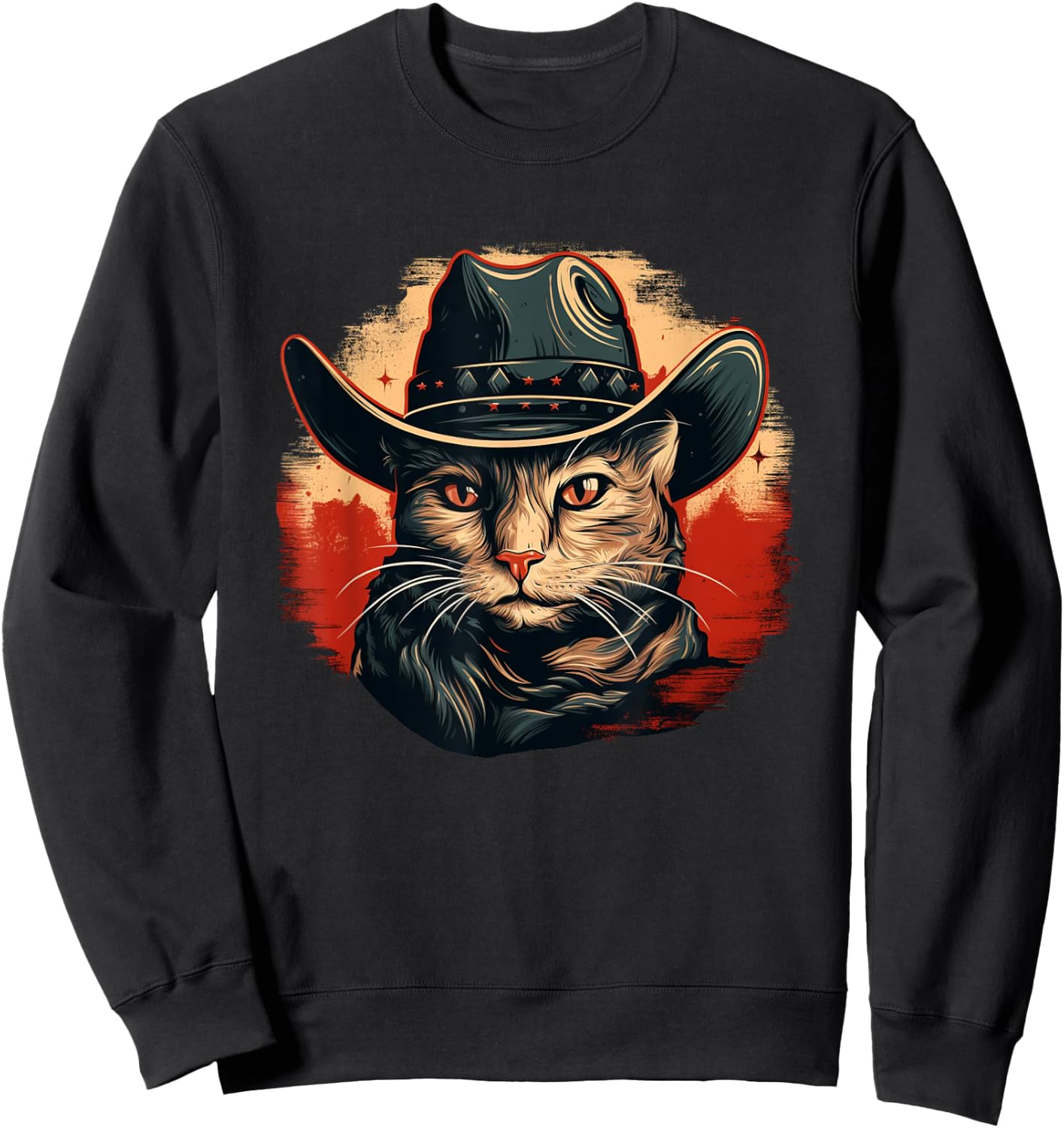 Cat with cool Cowboy Hat for Ranch and Rodeo Lovers Sweatshirt - Sweatshirt | Black