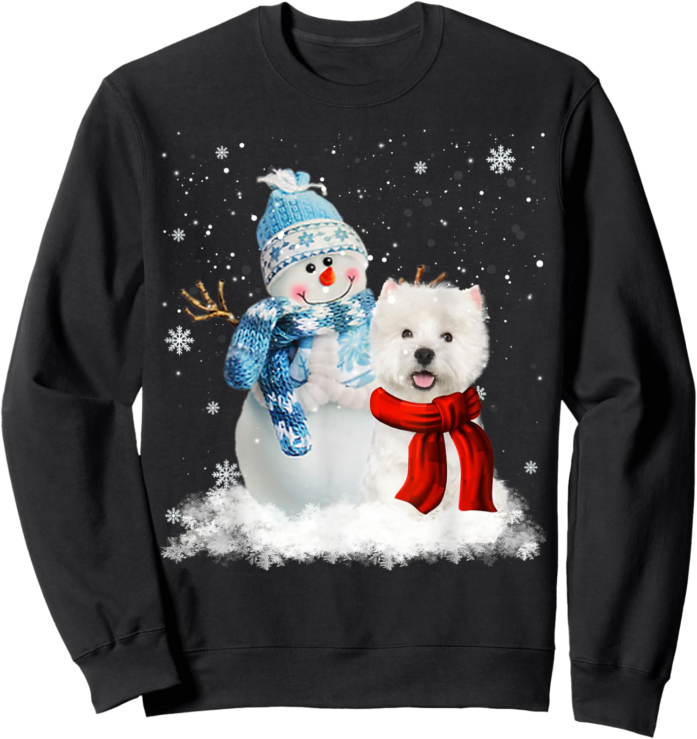 Funny Westie Dog Christmas Snowman Christmas Pajama Sweatshirt - Sweatshirt | Black