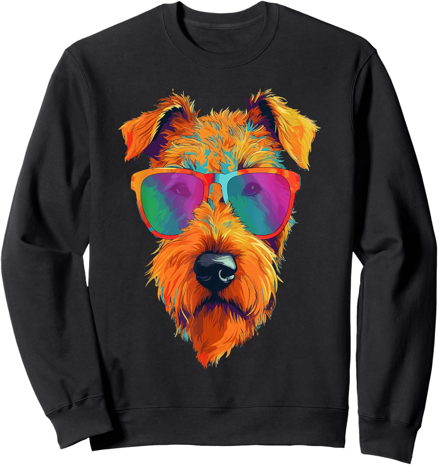 Colorful Pop Art Airedale Terrier Wearing Sunglasses Face Sweatshirt - Sweatshirt | Black