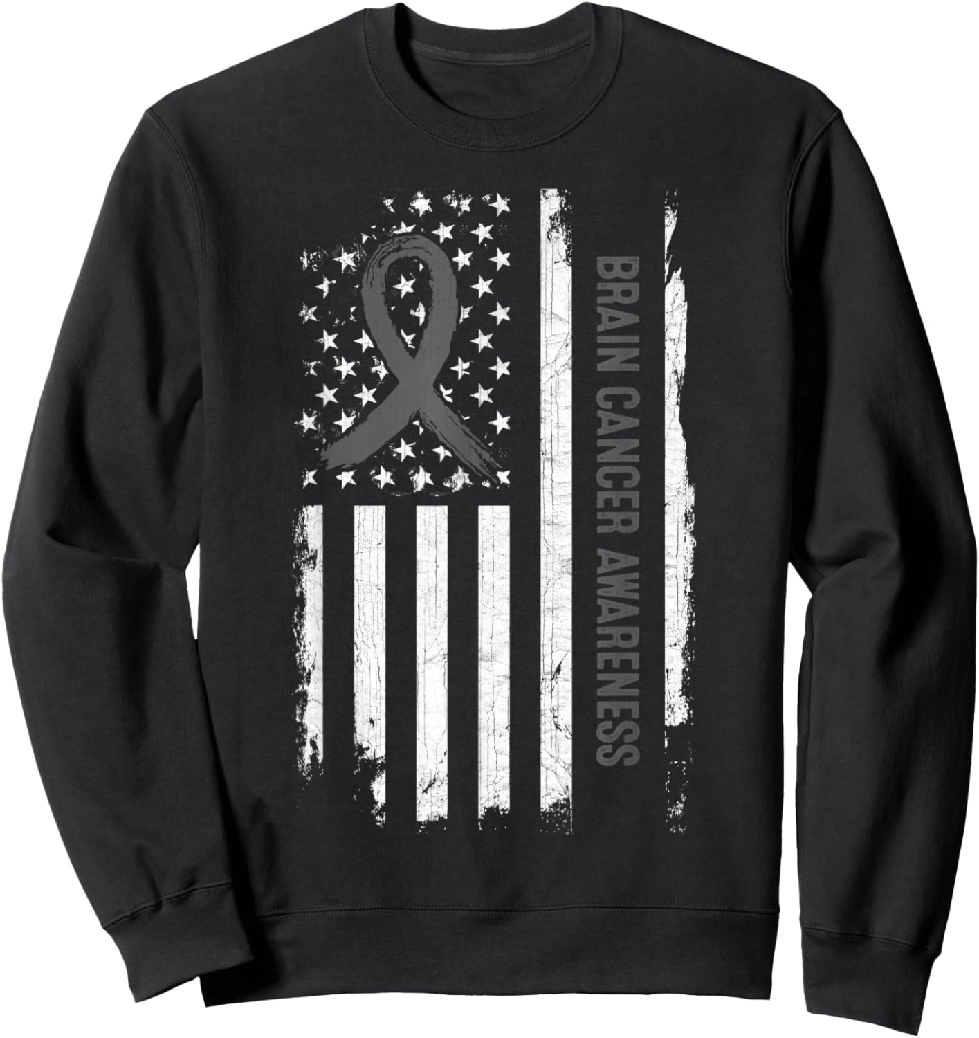 Brain Cancer Awareness American Flag - Gray Ribbon Sweatshirt - Sweatshirt | Black