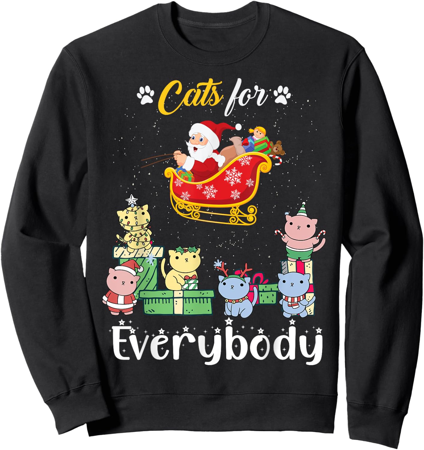 Cats For Everybody Santa Funny Christmas Pjs Xmas women Sweatshirt - Sweatshirt | Black