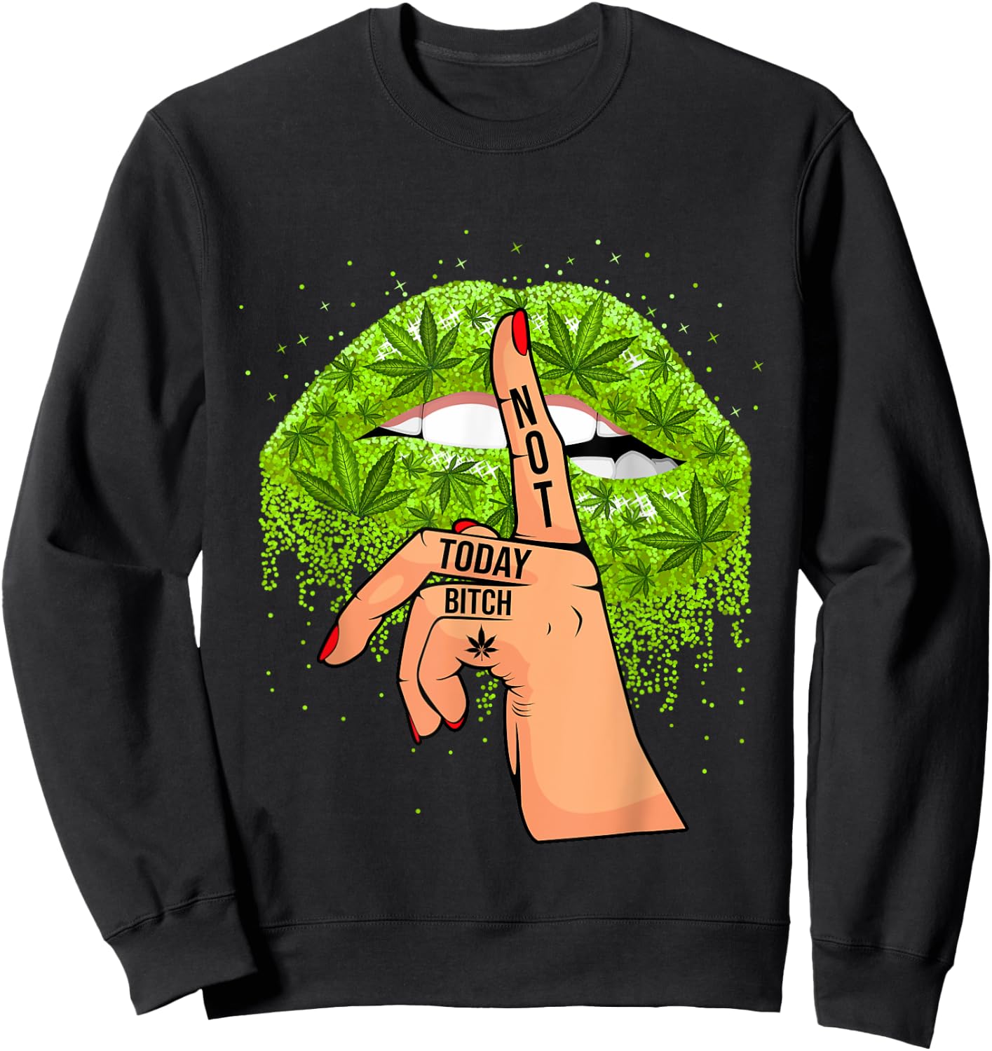 Funny Sexy Lips Cannabis Marijuana Weed Pot Leaf Lover Sweatshirt - Sweatshirt | Black