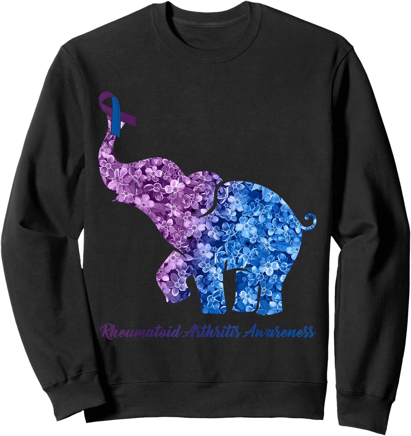 Elephant With Flower Rheumatoid Arthritis Awareness Ribbon Sweatshirt - Sweatshirt | Black
