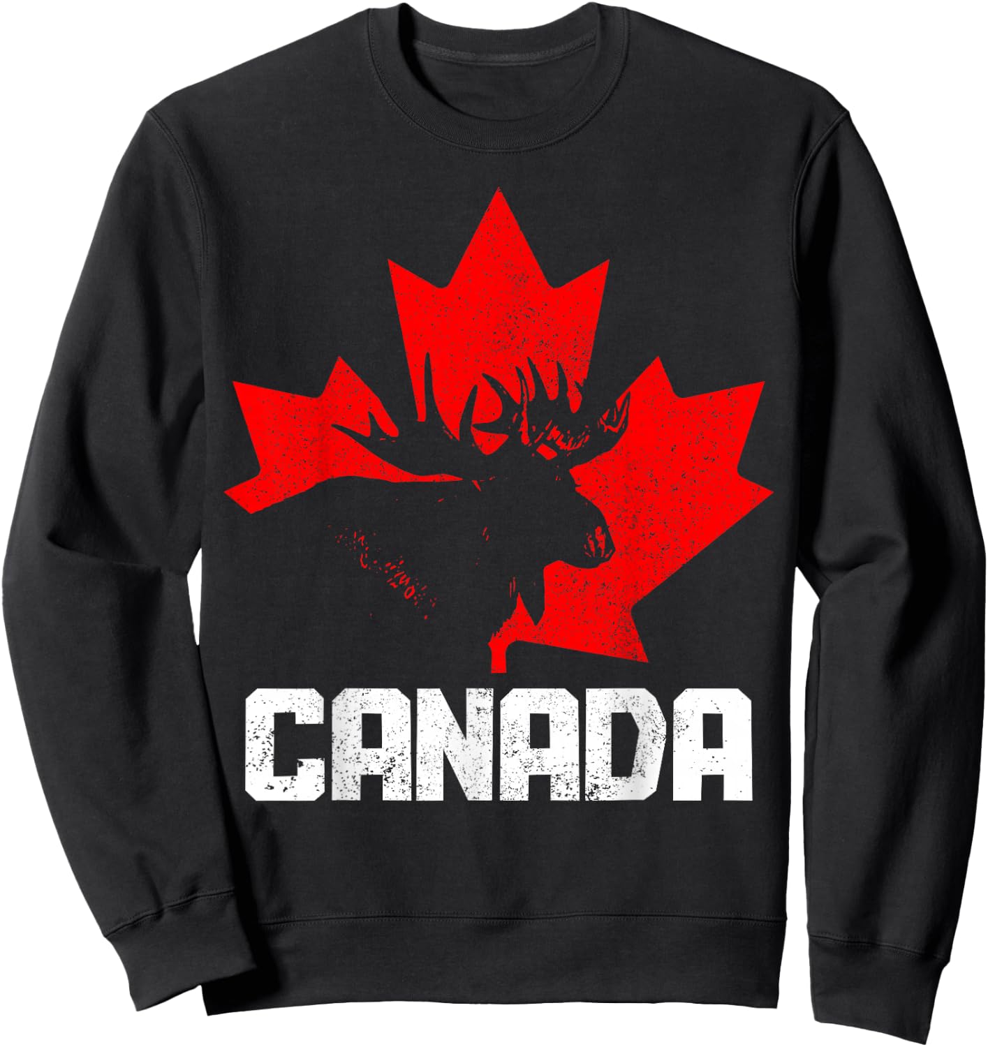 Canada Moose Maple Leaf Pride Vintage Canadian Flag Sweatshirt - Sweatshirt | Black