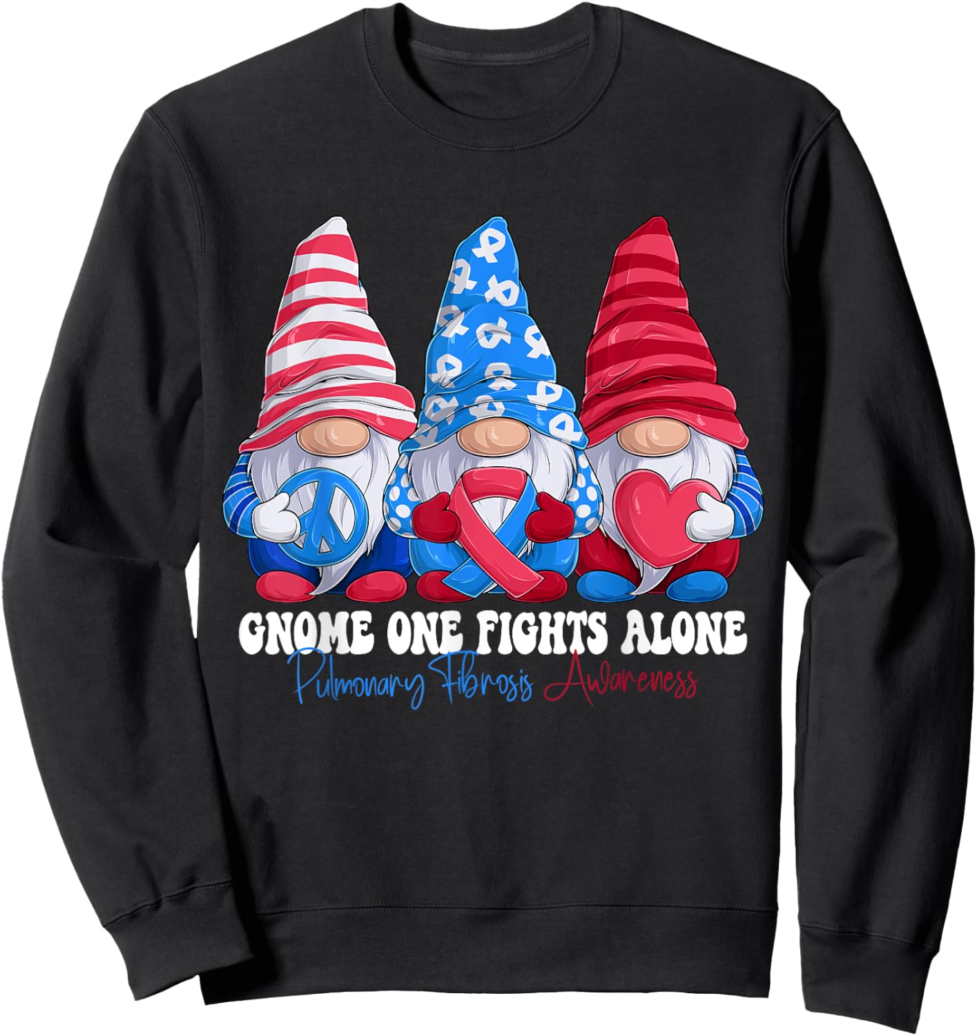 Funny Gnomies Pulmonary Fibrosis Awareness Month Ribbon Sweatshirt - Sweatshirt | Black
