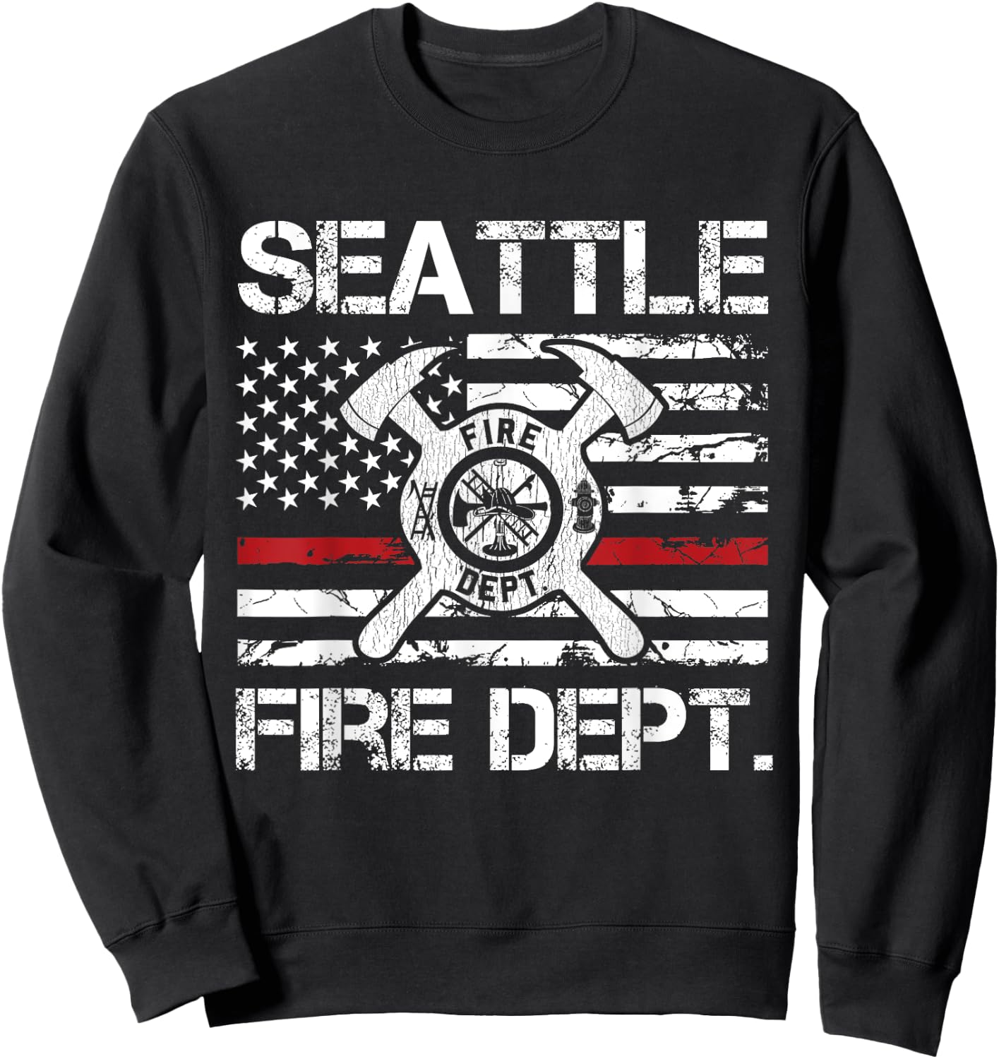 Seattle Washington Fire Department Thin Red Line Fireman Sweatshirt - Sweatshirt | Black