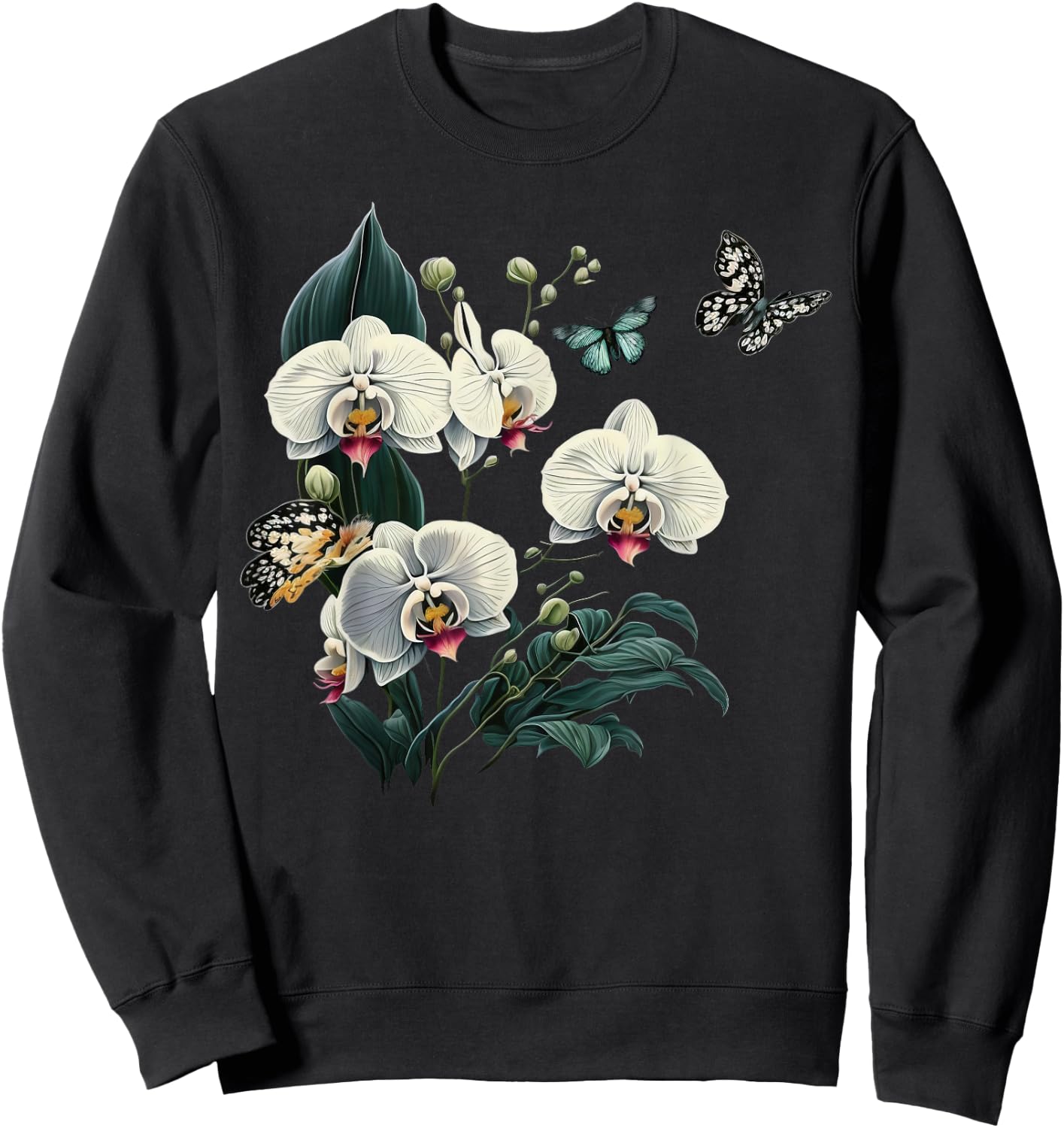Beautiful Butterfly Orchids on Boho Orchid Sweatshirt - Sweatshirt | Black