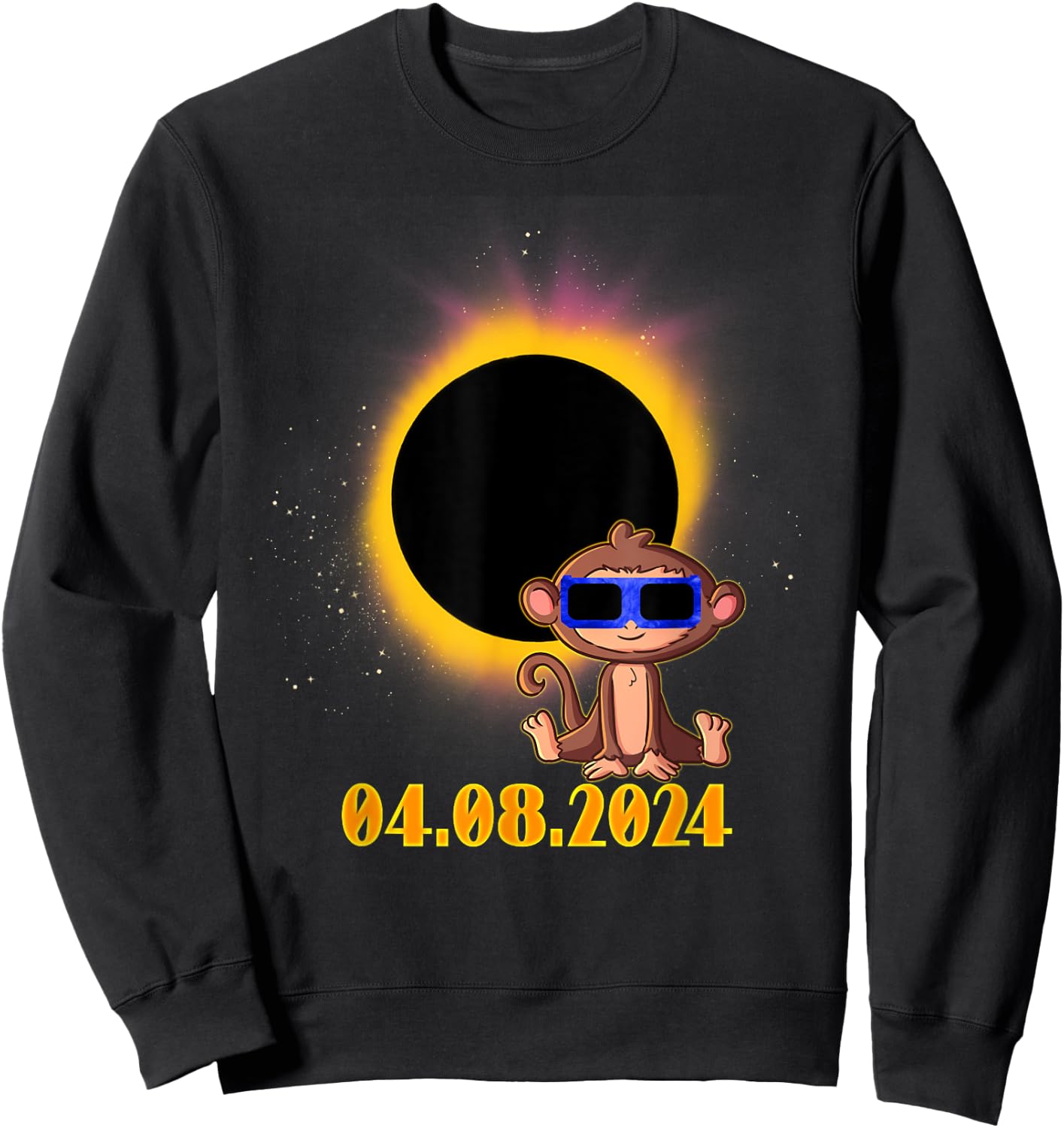 Solar Eclipse 2024 Monkey with Solar Eclipse Glasses Sweatshirt - Sweatshirt | Black
