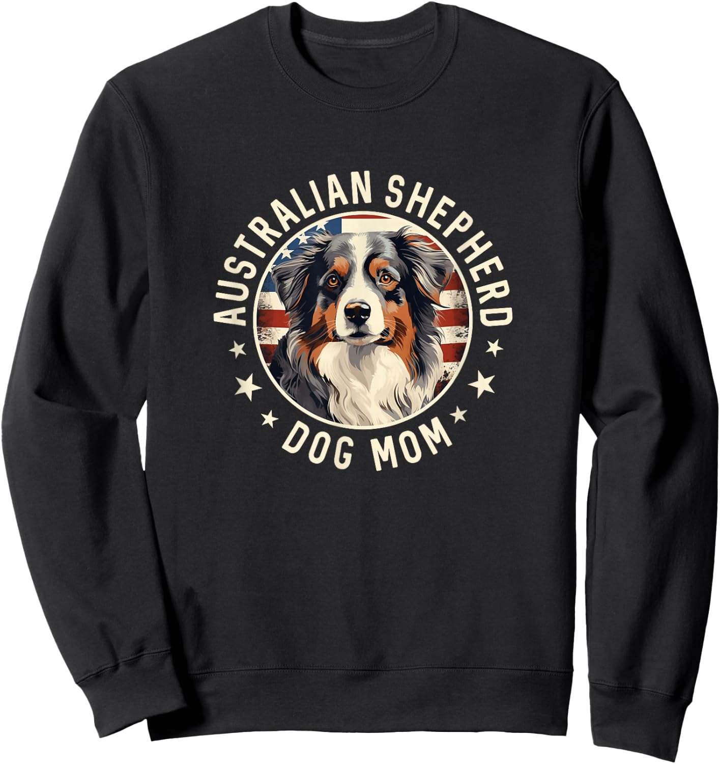Aussie Dog American Flag, Australian Shepherd Dog Mom Sweatshirt - Sweatshirt | Black