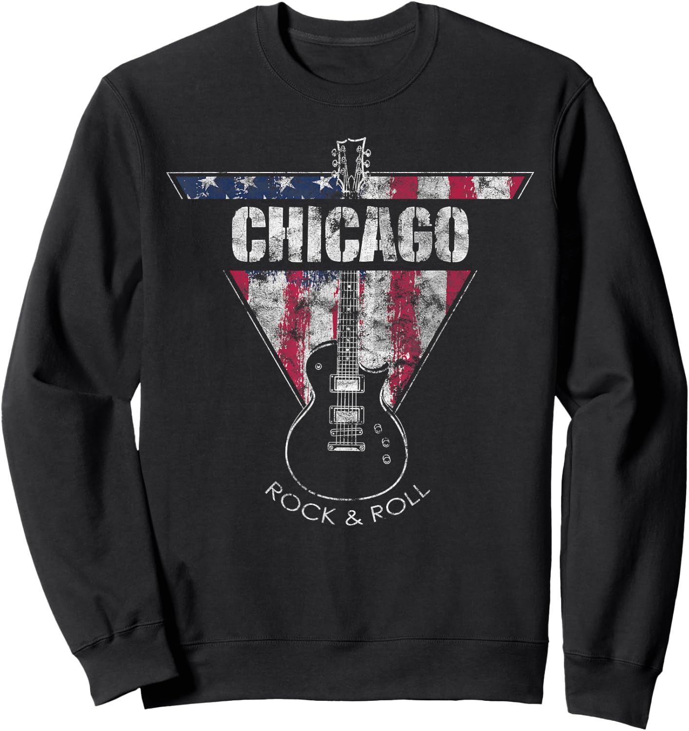 Chicago Vintage American Flag Guitar Player Souvenir Sweatshirt - Sweatshirt | Black
