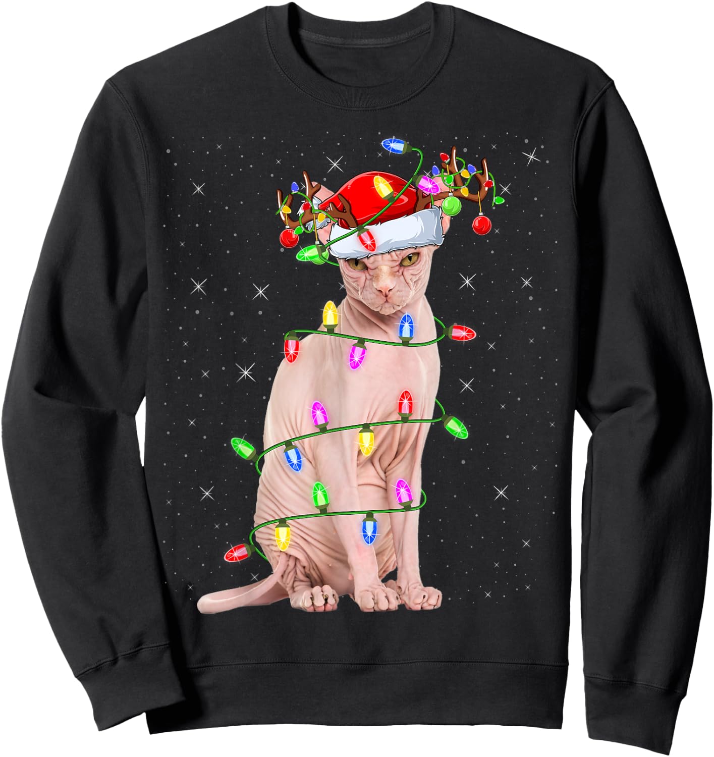 Sphynx Cat Lover Xmas Lighting Santa Sphynx Cat Christmas Sweatshirt - Sweatshirt | Black