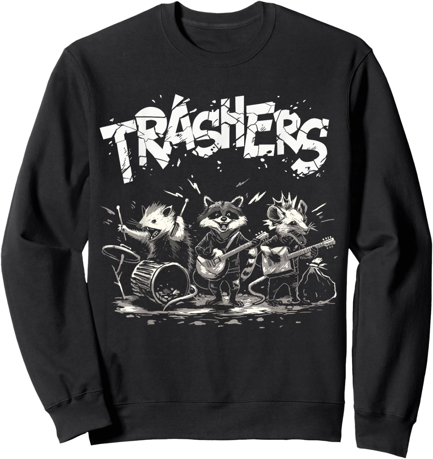 Trashers Shirt - Funny Raccoon Music Band Electric Acoustic Sweatshirt - Sweatshirt | Black