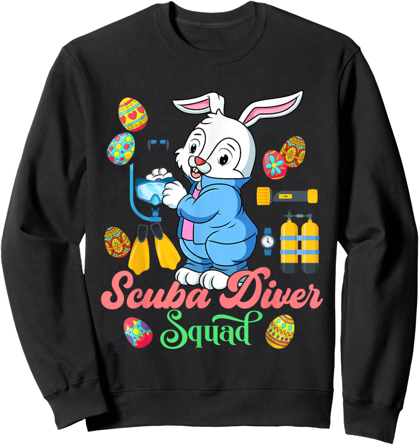 Scuba Diver Squad Funny Easter Bunny Chocolate Eggs Sweatshirt - Sweatshirt | Black