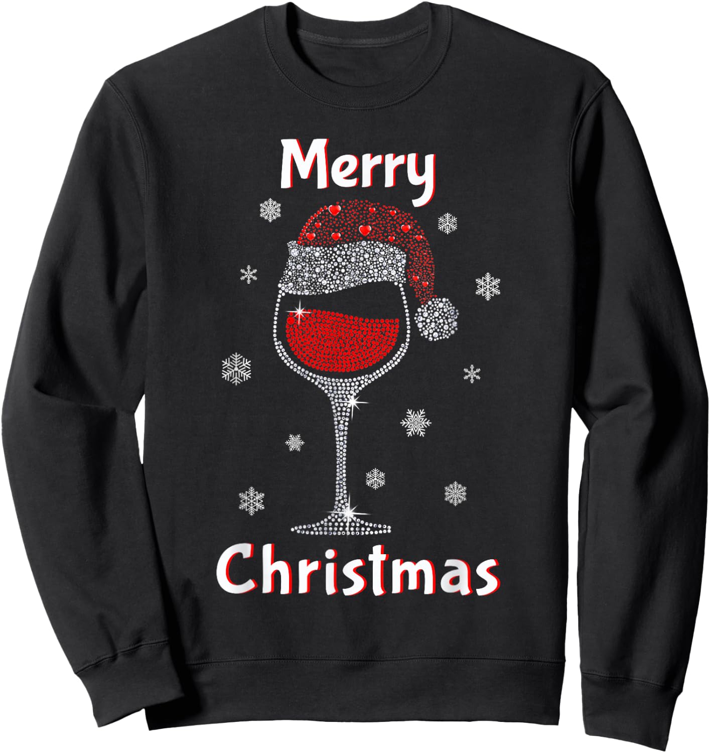 Christmas outfit women wine glass funny Christmas Sweatshirt - Sweatshirt | Black