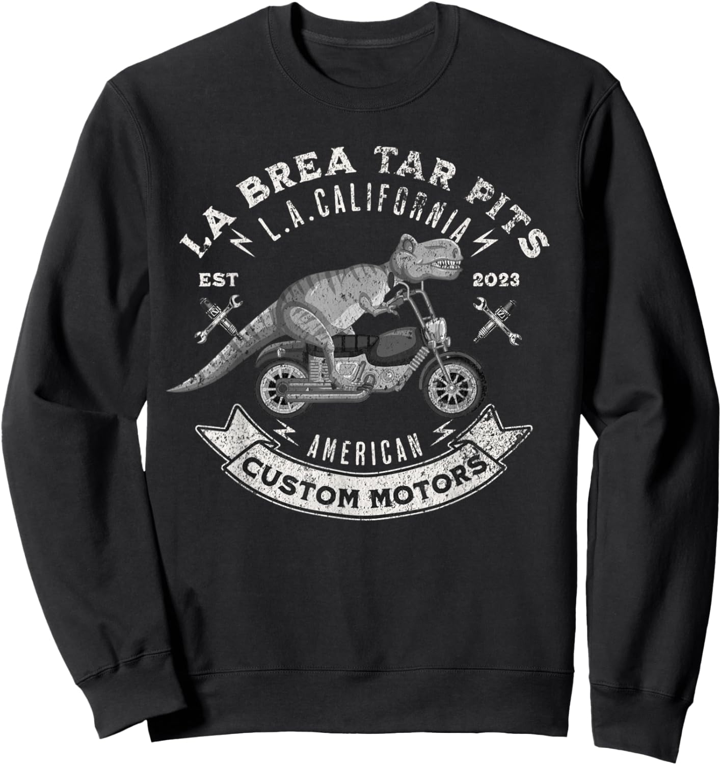 Motorcycle Biker La Brea Tar Pits L.A. California T-Rex Sweatshirt - Sweatshirt | Black