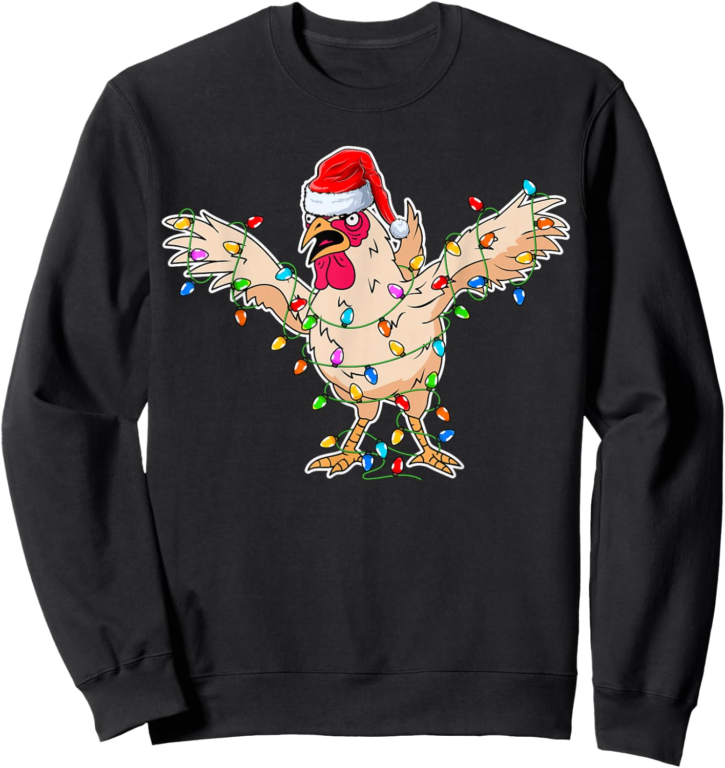 Rooster Wearing Santa Hat - Rooster Chicken Lover Christmas Sweatshirt - Sweatshirt | Black