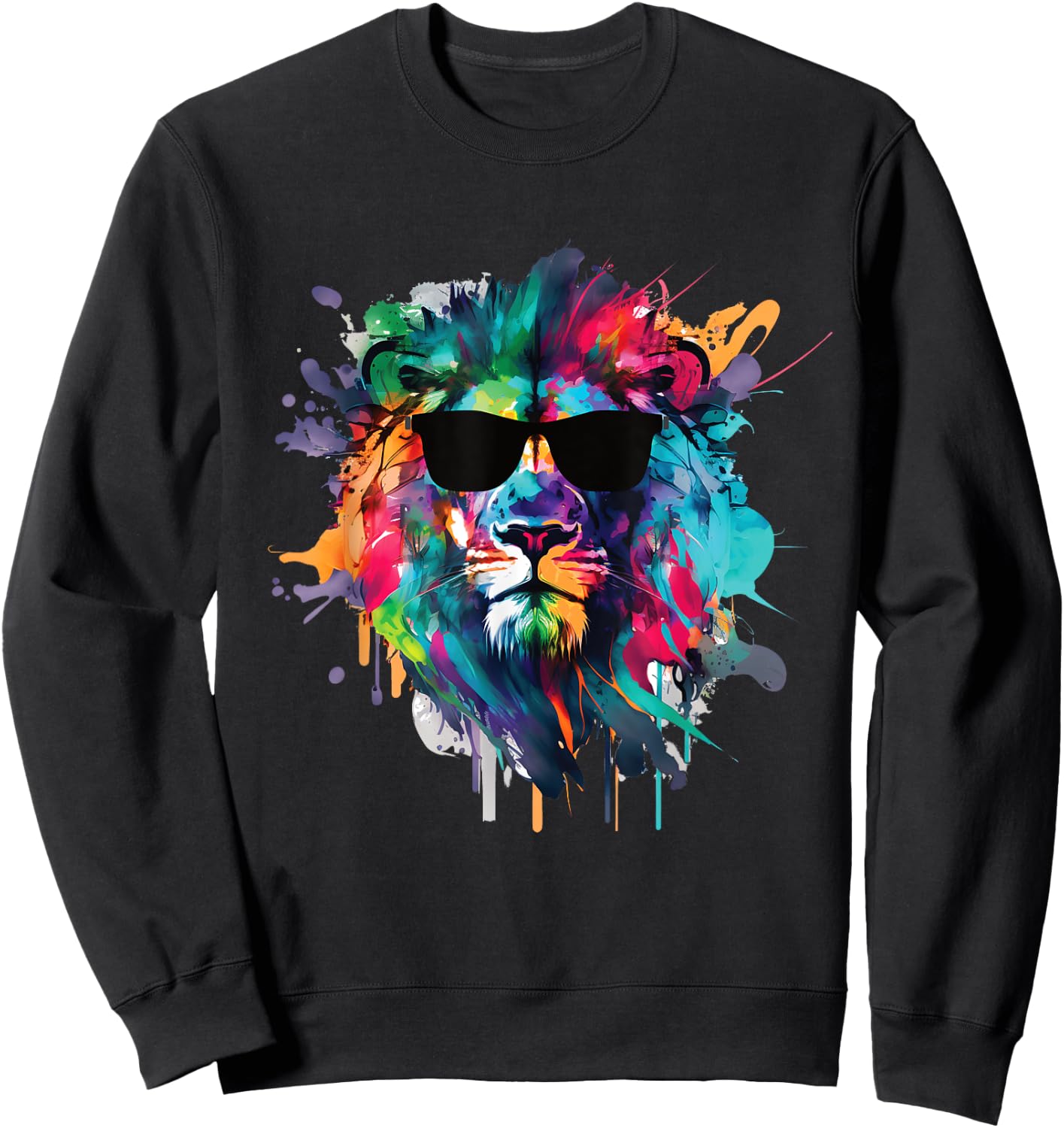 African Lion s Cool Water Color s Lion with Sun Glasses Sweatshirt - Sweatshirt | Black