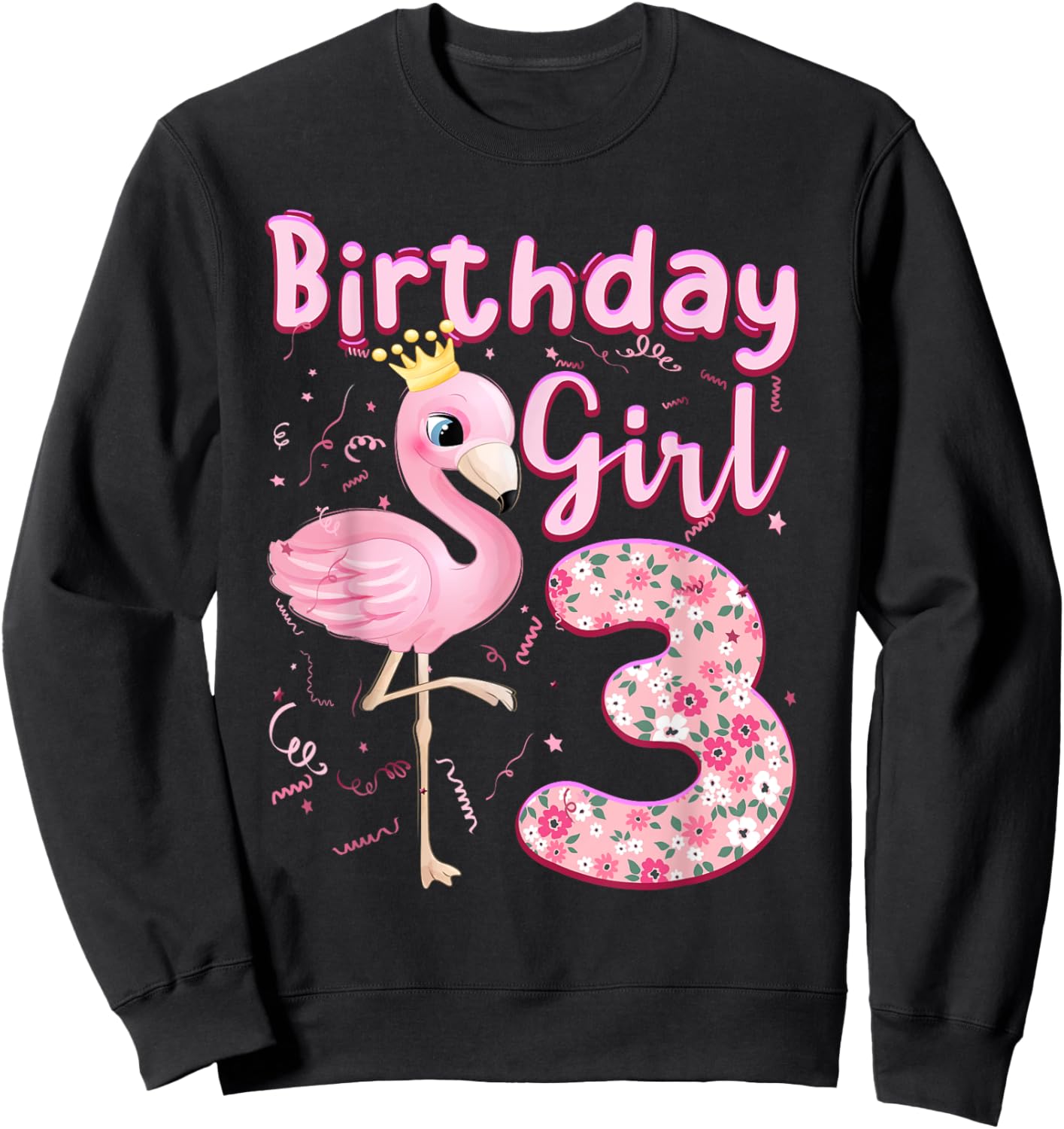 3rd Birthday Girls Flamingo 3 Years Old Tropical Flamingo Sweatshirt - Sweatshirt | Black