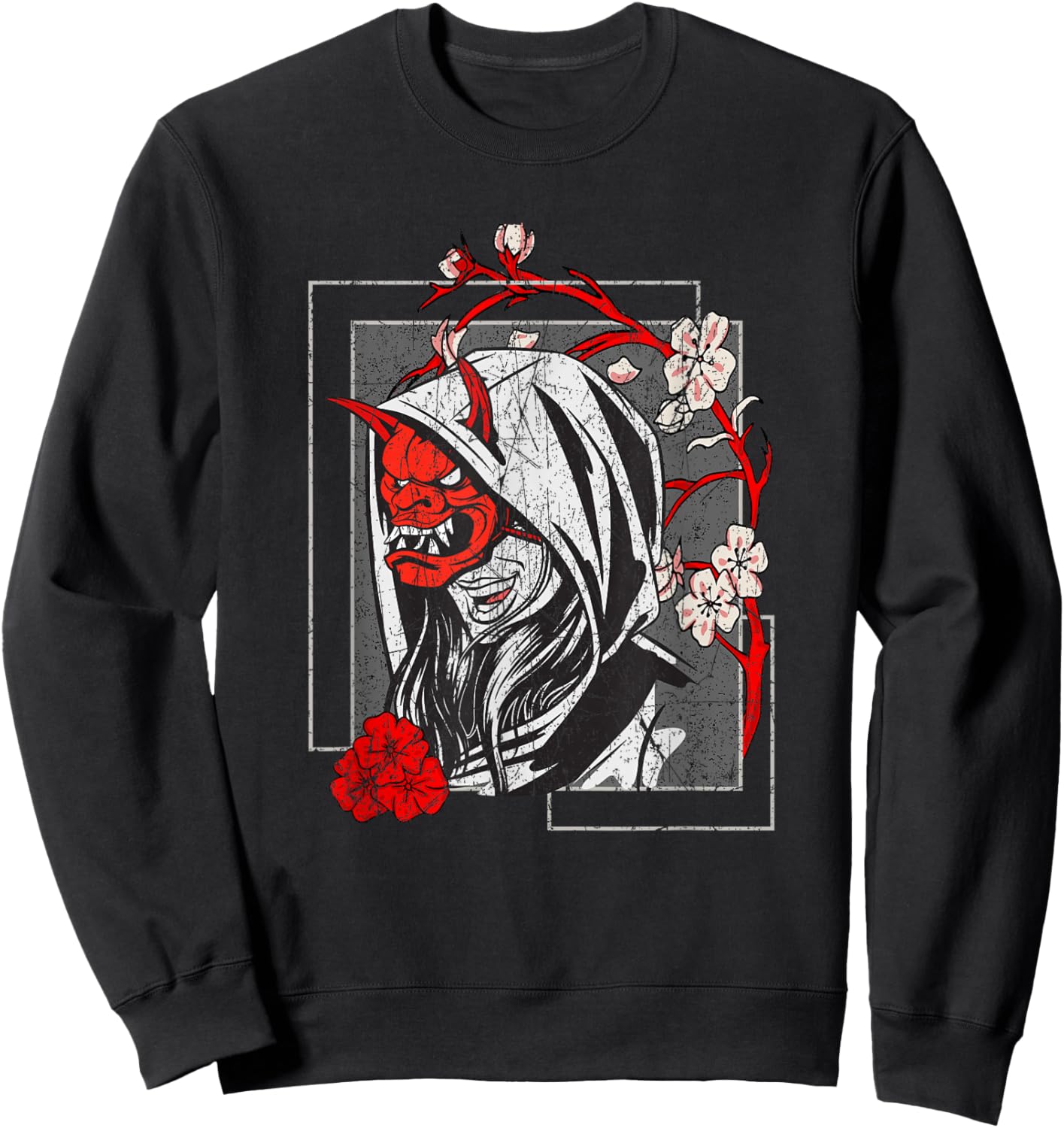Oni Monster Yokai Hannya Anime Girl Harajuku Japan Aesthetic Sweatshirt - Sweatshirt | Black