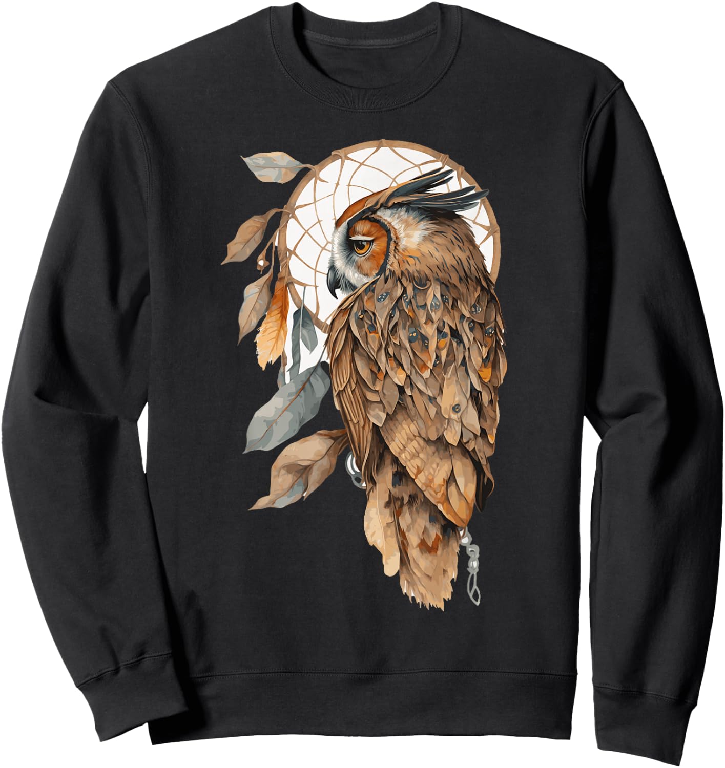 Owl Tribal Watercolor Owl Dream Catcher Sweatshirt - Sweatshirt | Black