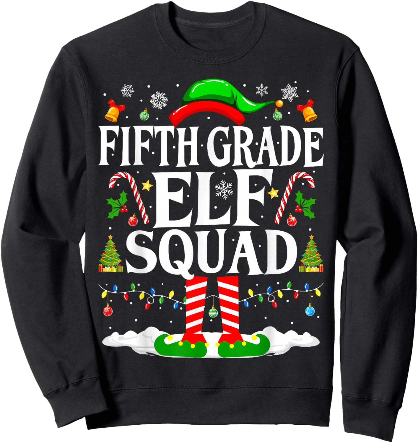5th Grade Elf Squad Xmas Funny Christmas Fifth Grade Elf Sweatshirt - Sweatshirt | Black