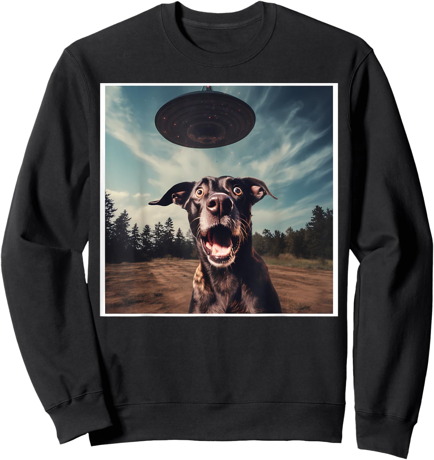 Dog Selfie with UFOs Alien Extraterrestrial UFO Believer Men Women Sweatshirt - Sweatshirt | Black