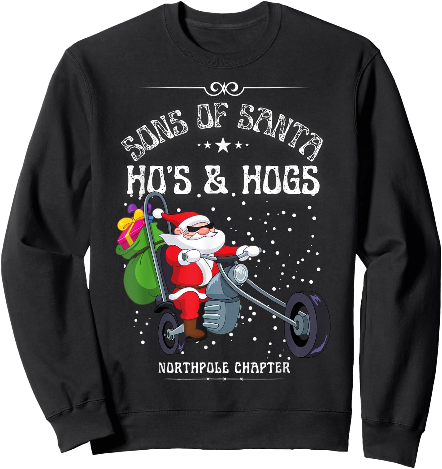 Sons of Santa Hat Funny Motorcycle Christmas 2024 Sweatshirt - Sweatshirt | Black