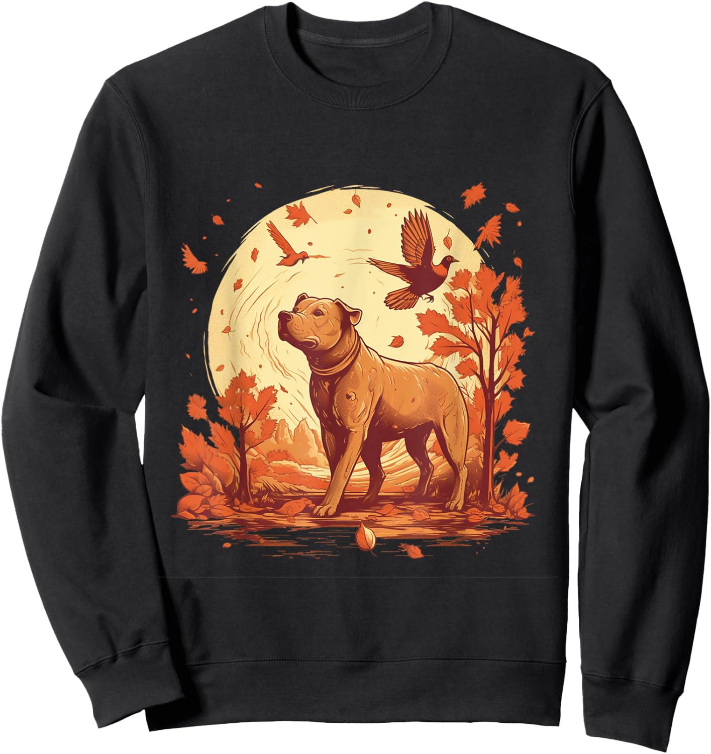 Pitbull Fall Leaves Thanksgiving Day Dog Lover Puppy Owner Sweatshirt - Sweatshirt | Black