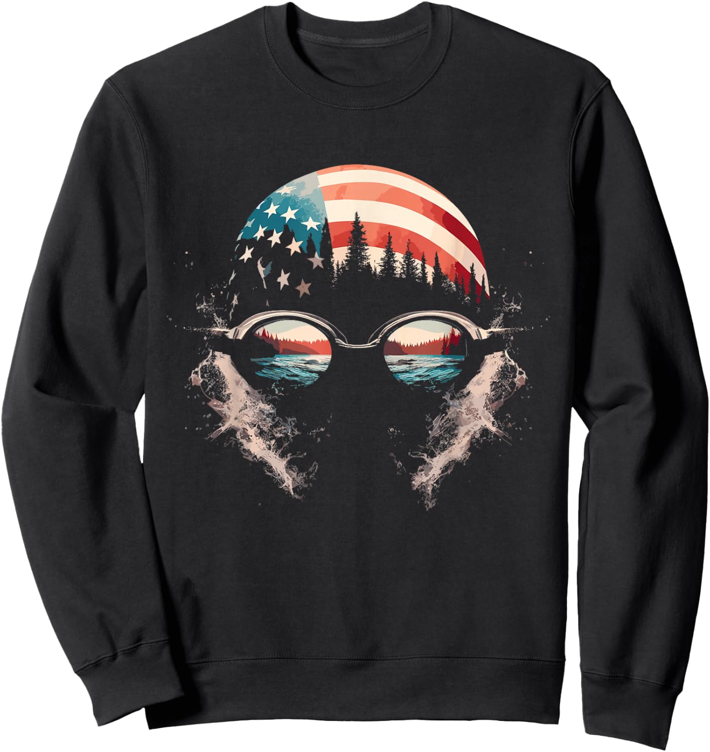 Swimmer American Flag - Patriotic USA Swim Team Swimming Sweatshirt - Sweatshirt | Black