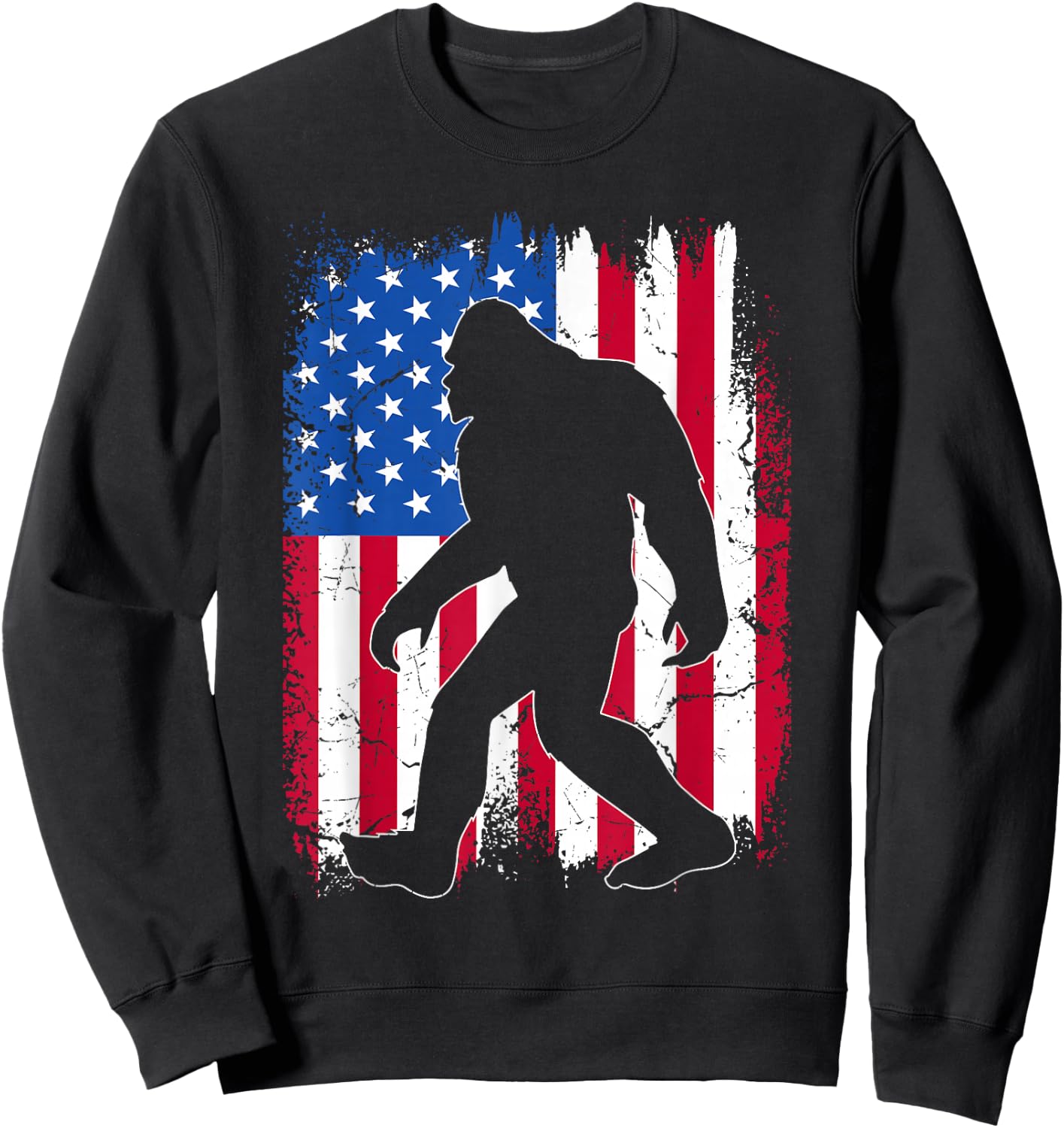 Bigfoot 4th Of July American USA Flag Patriotic Veterans Day Sweatshirt - Sweatshirt | Black