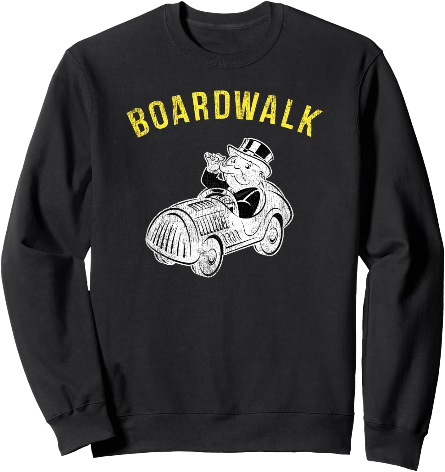 Monopoly Mr. Monopoly Boardwalk Car Ride Gaming Distressed Sweatshirt - Sweatshirt | Black
