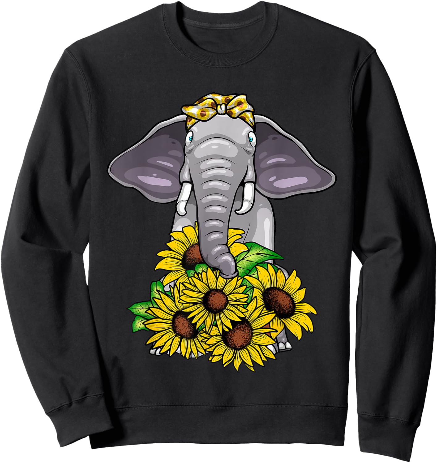 Cute Elephant Design Women Kids Elephant Zoo Animal Sweatshirt - Sweatshirt | Black