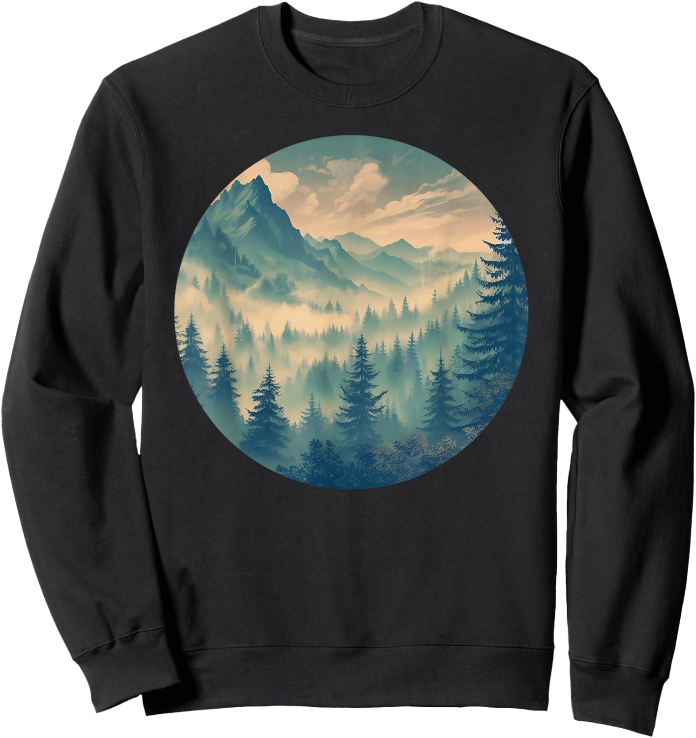 Foggy Forest Pine Tree Woods Green Nature Sweatshirt - Sweatshirt | Black