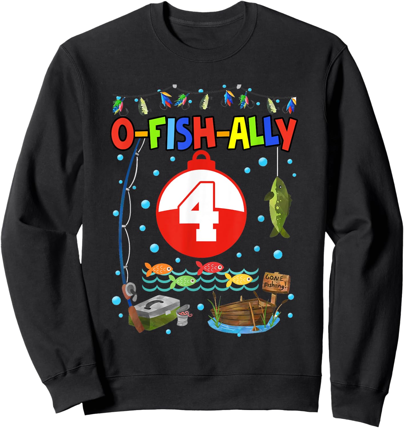 4 Year Old Fishing 4th Birthday Boy Bday Party Decorations Sweatshirt - Sweatshirt | Black