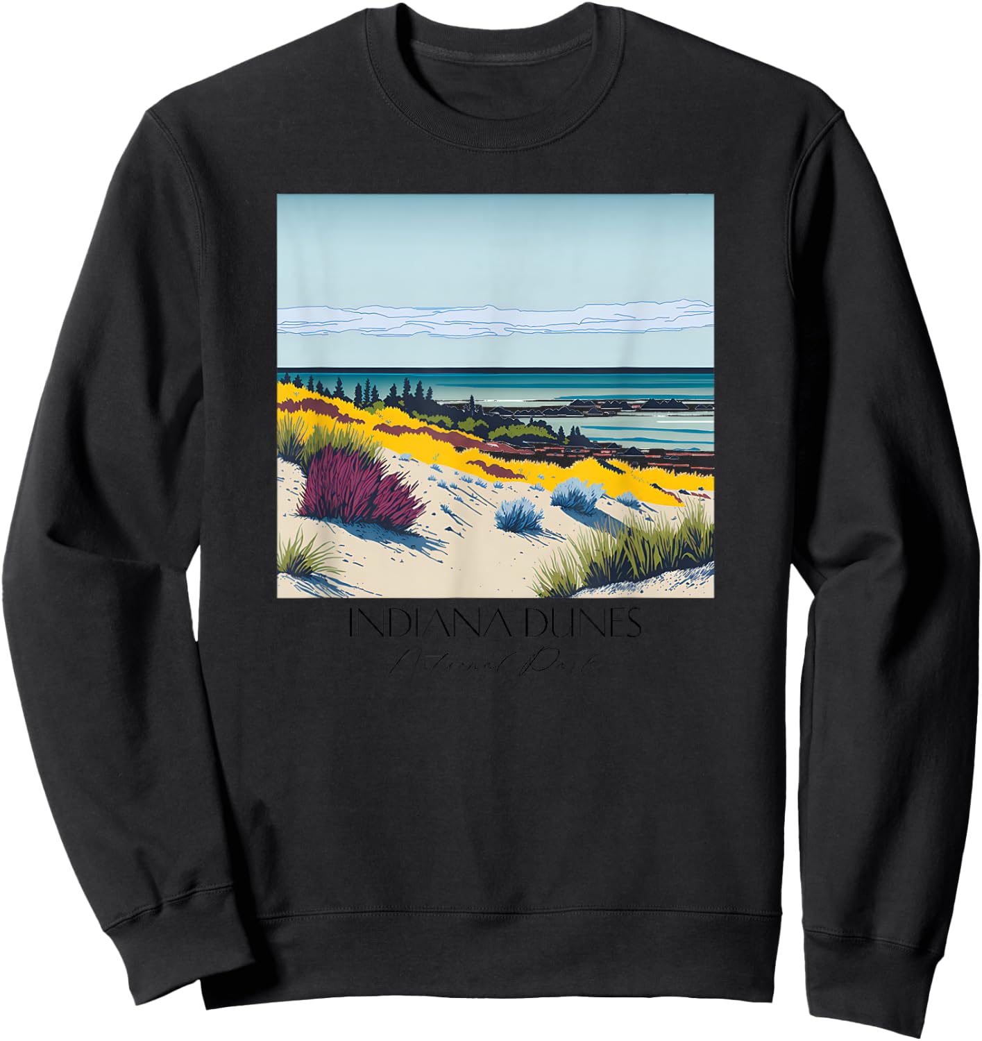 Cool Indiana Dunes National Park Hiking Watercolor Graphic Sweatshirt - Sweatshirt | Black